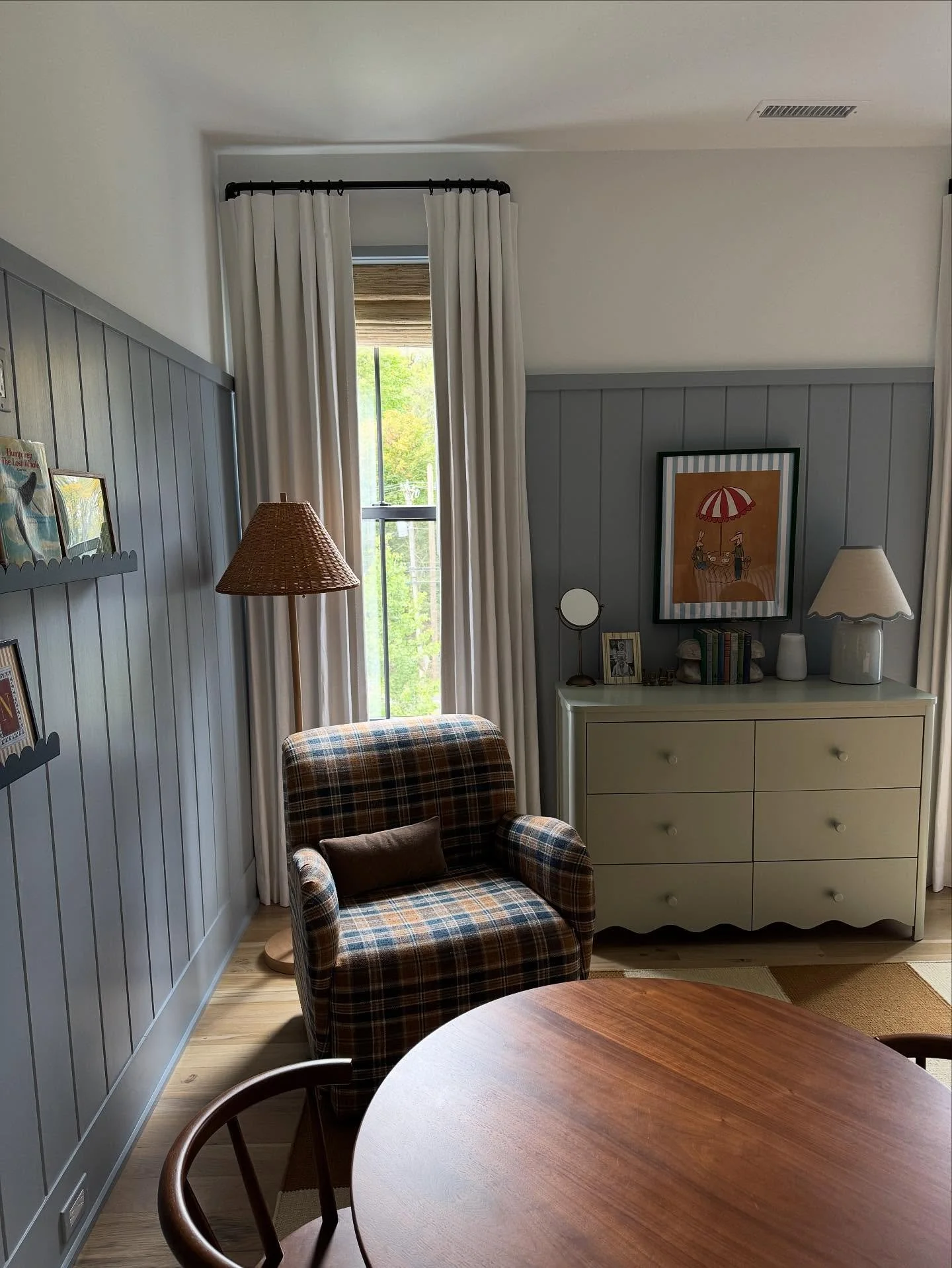 Grown-up style, kid-size wonder 🧸

Every corner tells a story &mdash; plaid for play, waves for wonder, and sunlight for dreaming. 

Loving how this room for our 4 year old Connecticut client is coming together 😌