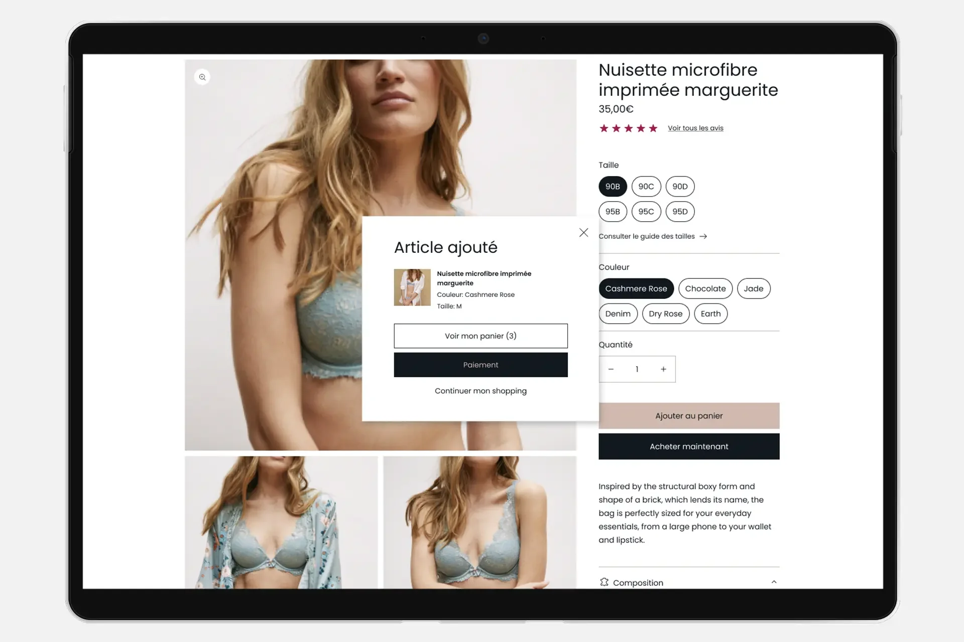 Extrait d'une page produit du site Brigitte Bardot Intimate (Lingerie & bain)