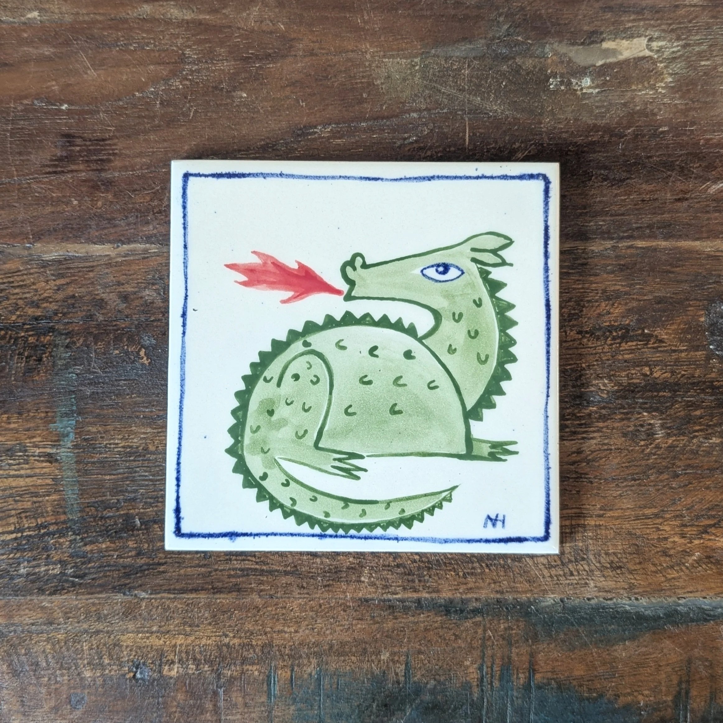 Hand Painted Dragon Tile