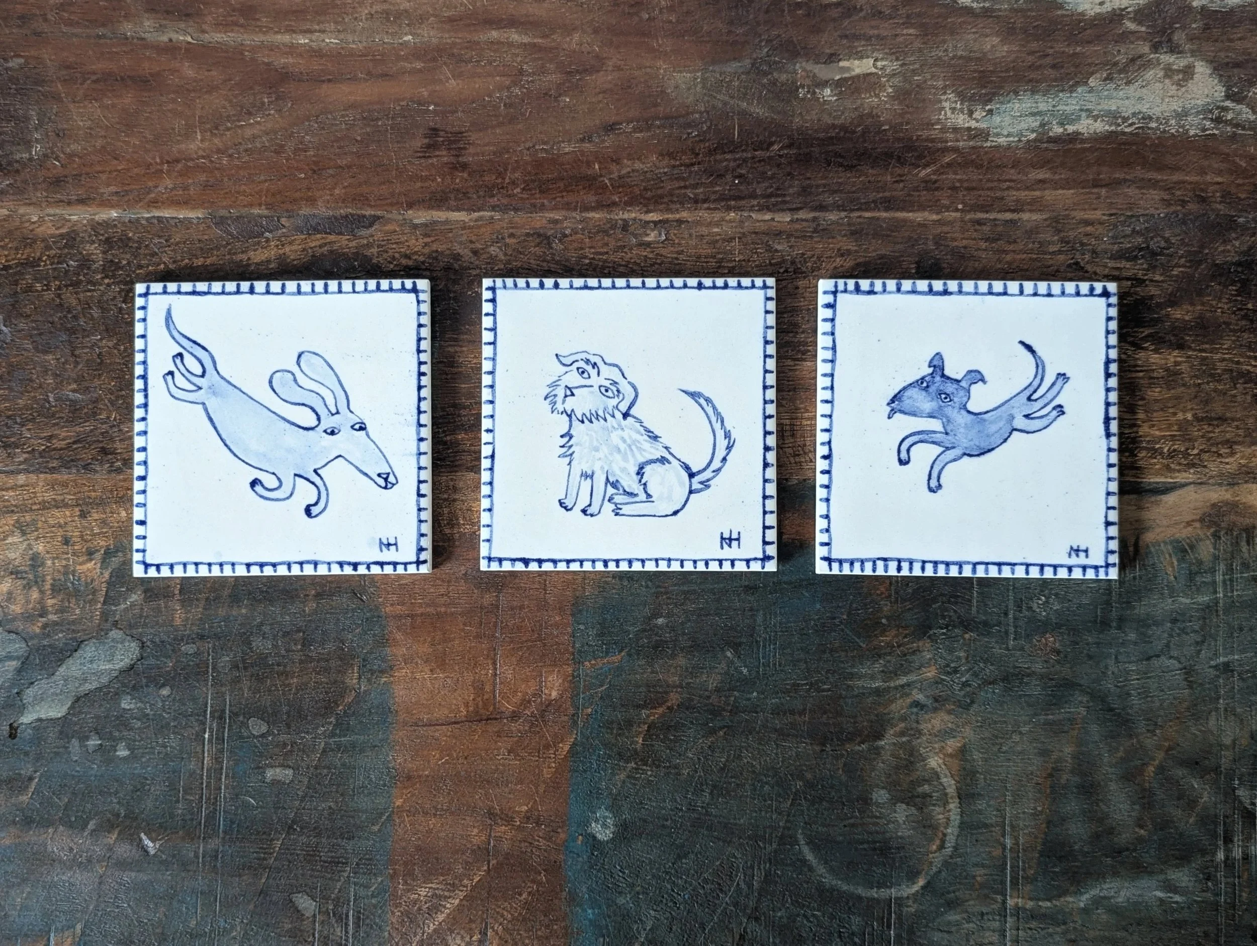 Hand Painted Dog Tiles
