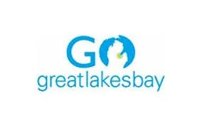 Great Lakes Bay logo with a blue outline of Michigan and the text 'GO greatlakesbay'.