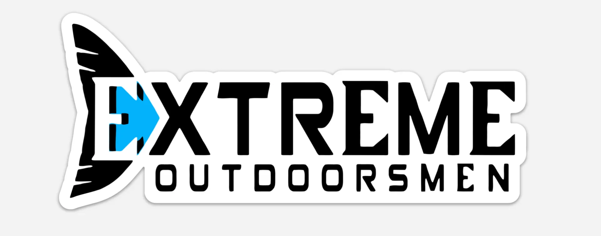 Logo for Extreme Outdoorsmen featuring a stylized fish hook and fish with the words 'Extreme Outdoorsmen' in bold black letters.