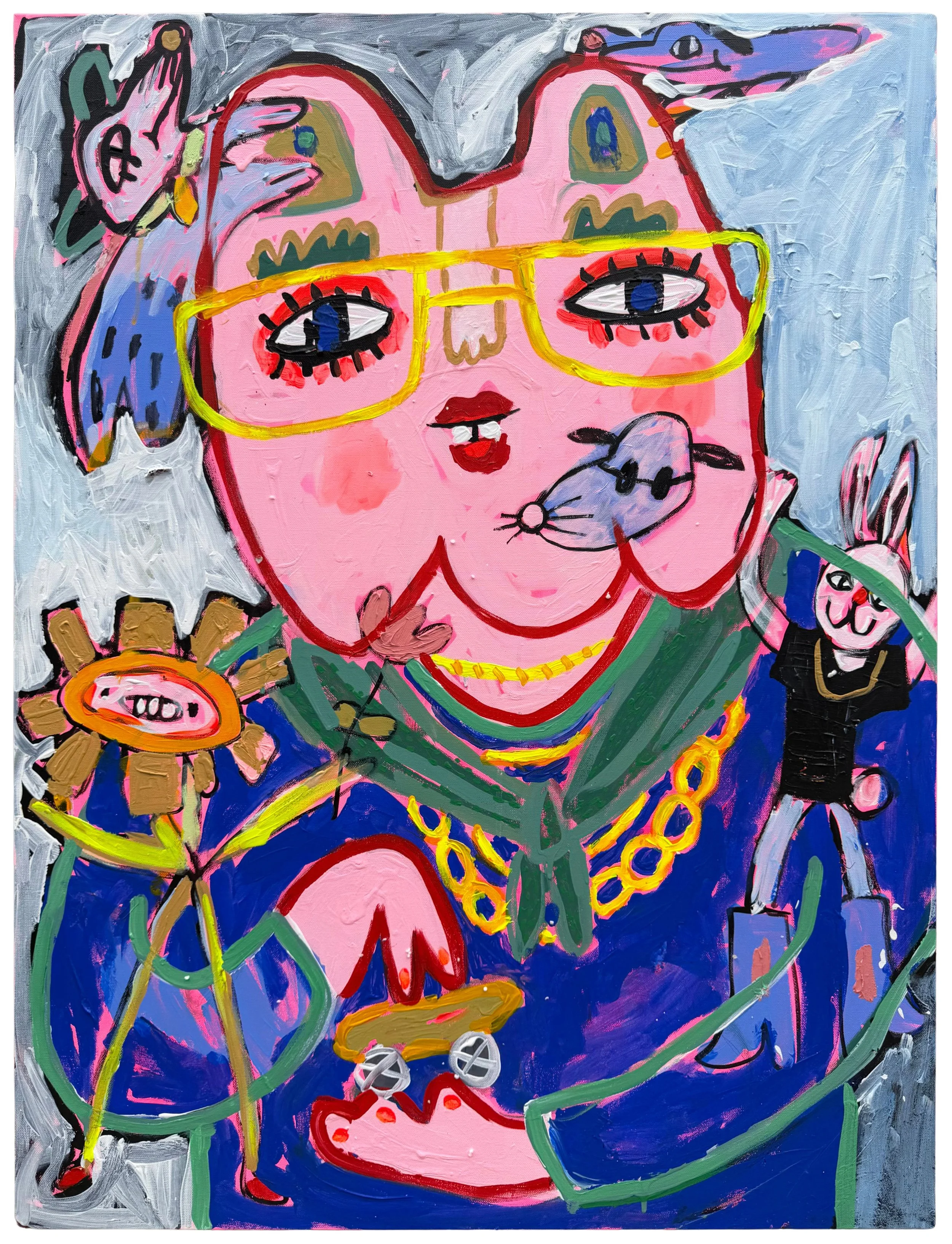 Self Portrait with Old Ones | Acrylic on Canvas | 30 x 40 Inches | 2026