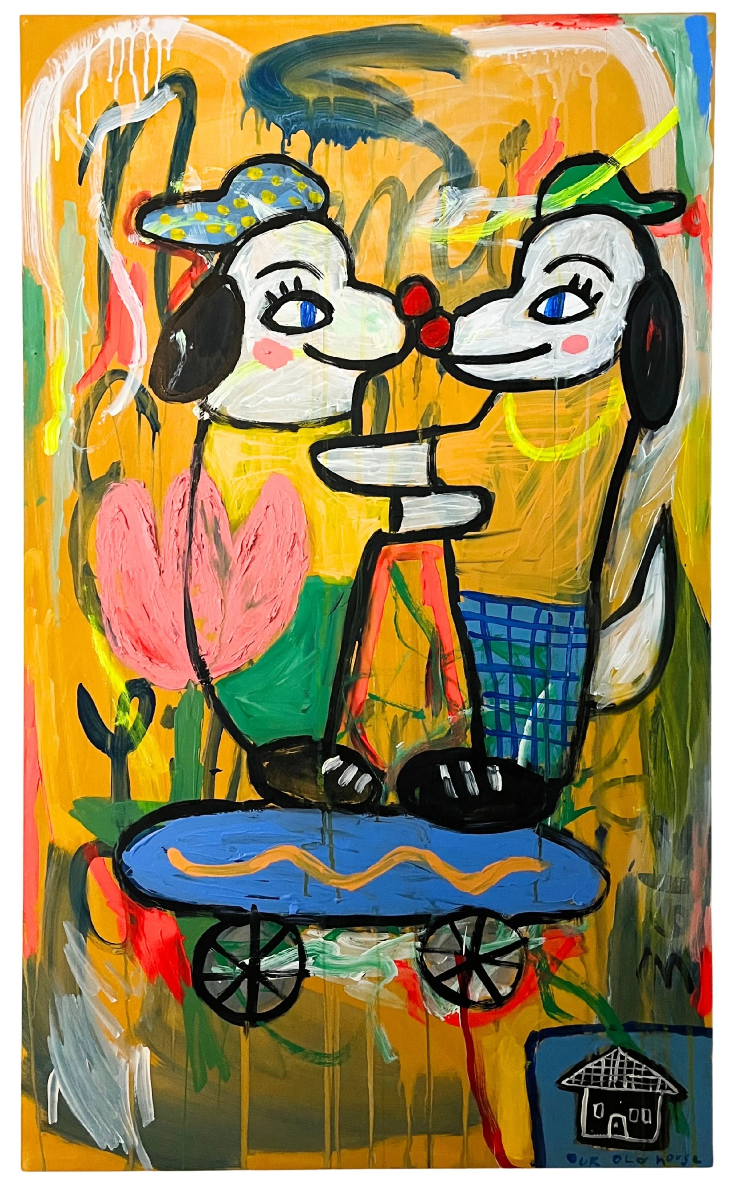 Old Pups, New Home | Acrylic on Wood | 30 x 50 in. | 2026