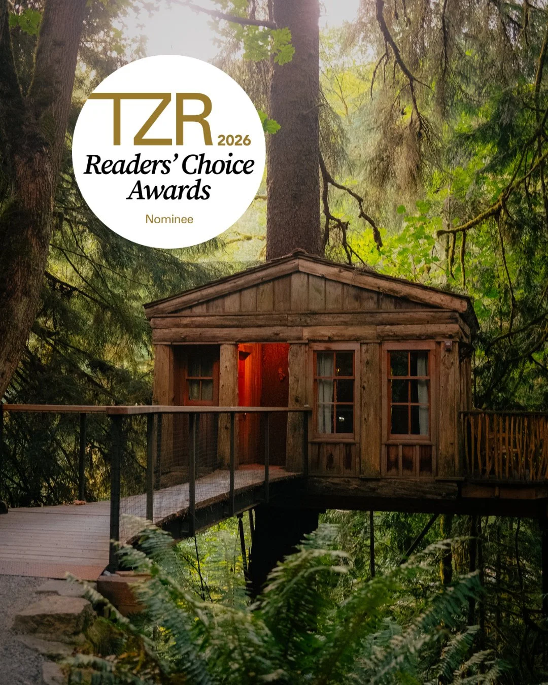 This is your last chance to vote for Treehouse Point as the @thezoereport's Best Treehouse Stay of 2026! ⁠
⁠
Tucked away in a moody forest of Washington State is a cozy treehouse bed and breakfast called Treehouse Point. With seven one-of-a-kind tree