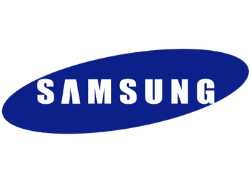 Samsung logo with white text on a blue oval background.