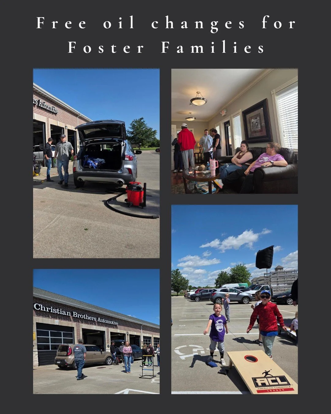 May is National Foster Care Month, and we want to extend a HUGE thank you to Adopt-a-Family partner Christian Brothers Automotive, who offered free oil changes to the foster families we support. 

Foster families provide life-changing shelter and car