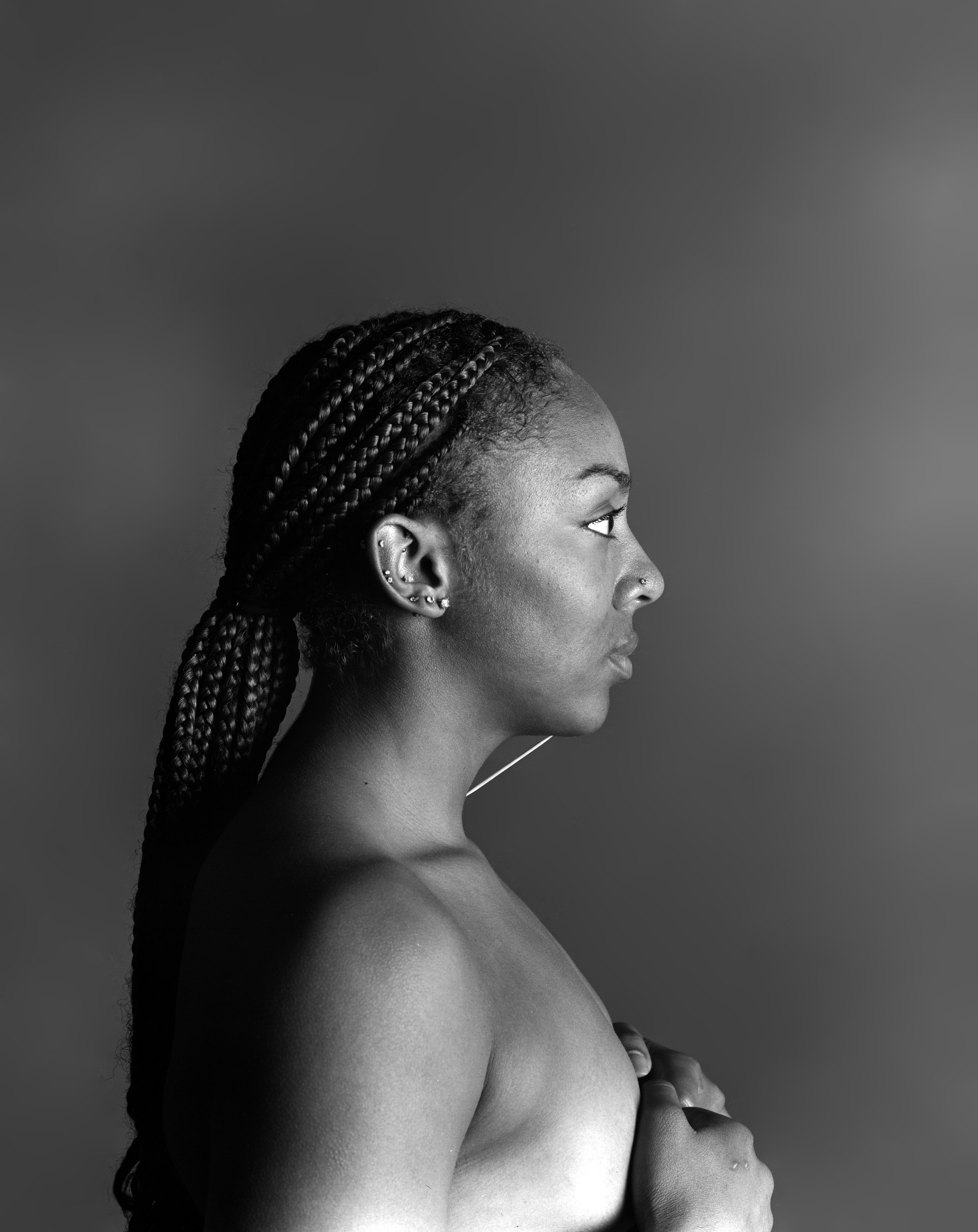 Untitled (Ari)
The phrase “chin up” was often a constant reminder for gymnasts. The coach would sometimes put a toothpick in between the neck and the chin, so if the chin dropped past a certain point, the athlete would get poked by the wooden tooth