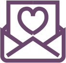 Illustration of an envelope with a heart on top, in purple outline.