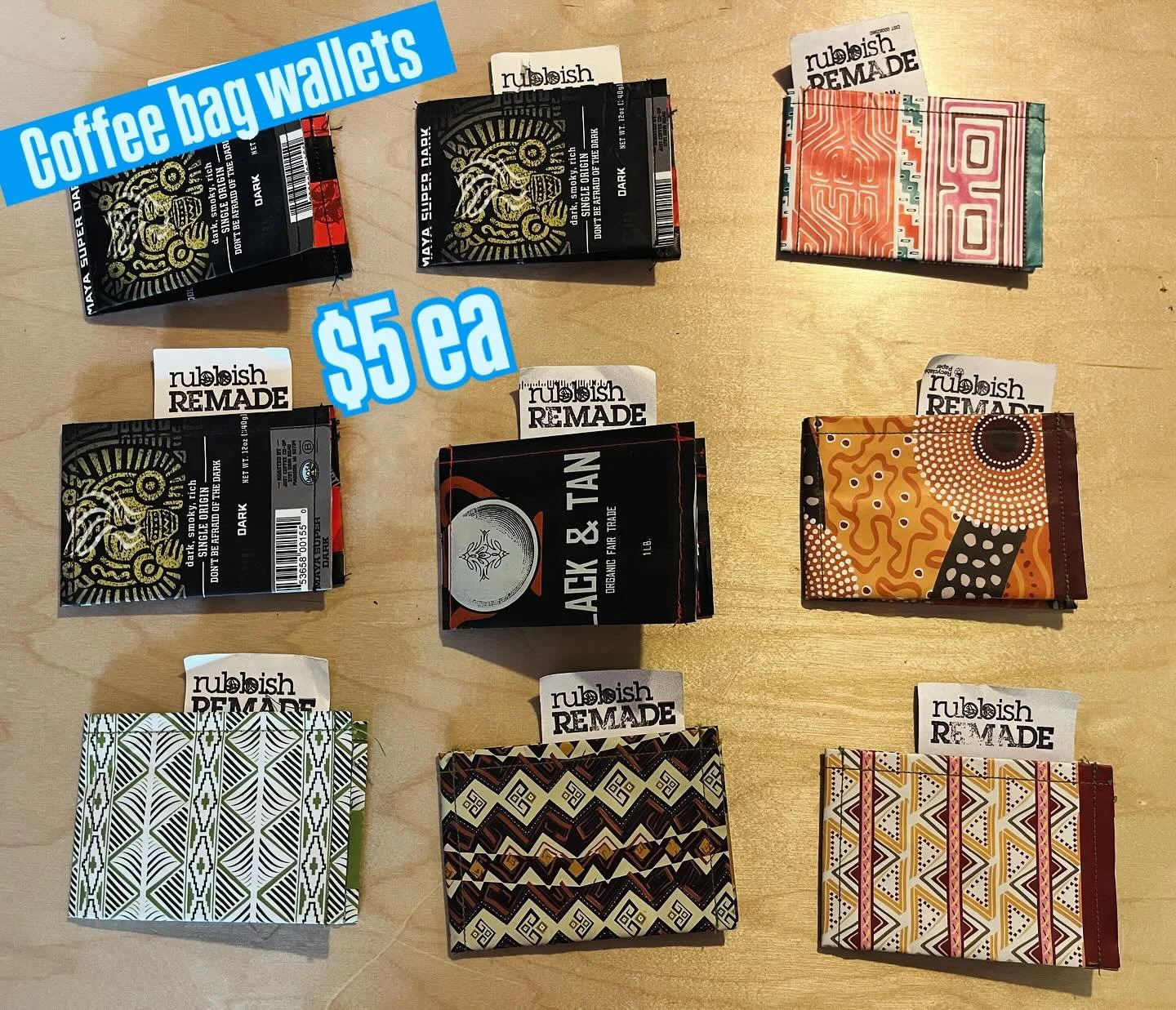 Plugging away in the studio and found these leftover coffee bag wallets from when we did markets! 

$5 each | DM to purchase. 

Will drop off in Riverwest or can bring to @indeedmilwaukee when I&rsquo;m working!