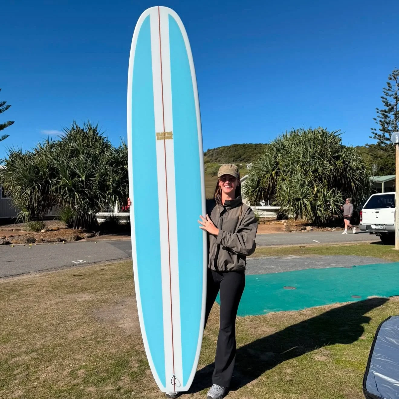 Surprise birthday 9'2 NoseRider with baby blue panels for Jaz