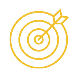 A yellow target with concentric circles and an arrow hitting the bullseye.