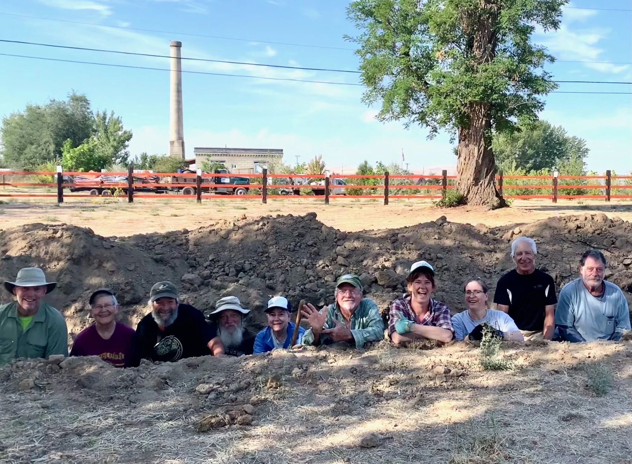 Volunteers in the water supply ditch: Keith Walklet, Marsha Schoeffler, Steve Jakubowics, Dave Jensen, Kay Hummel, Bill Siems, Kate Little, Zondra Skertich, Jeff Fereday & Mike Conner
