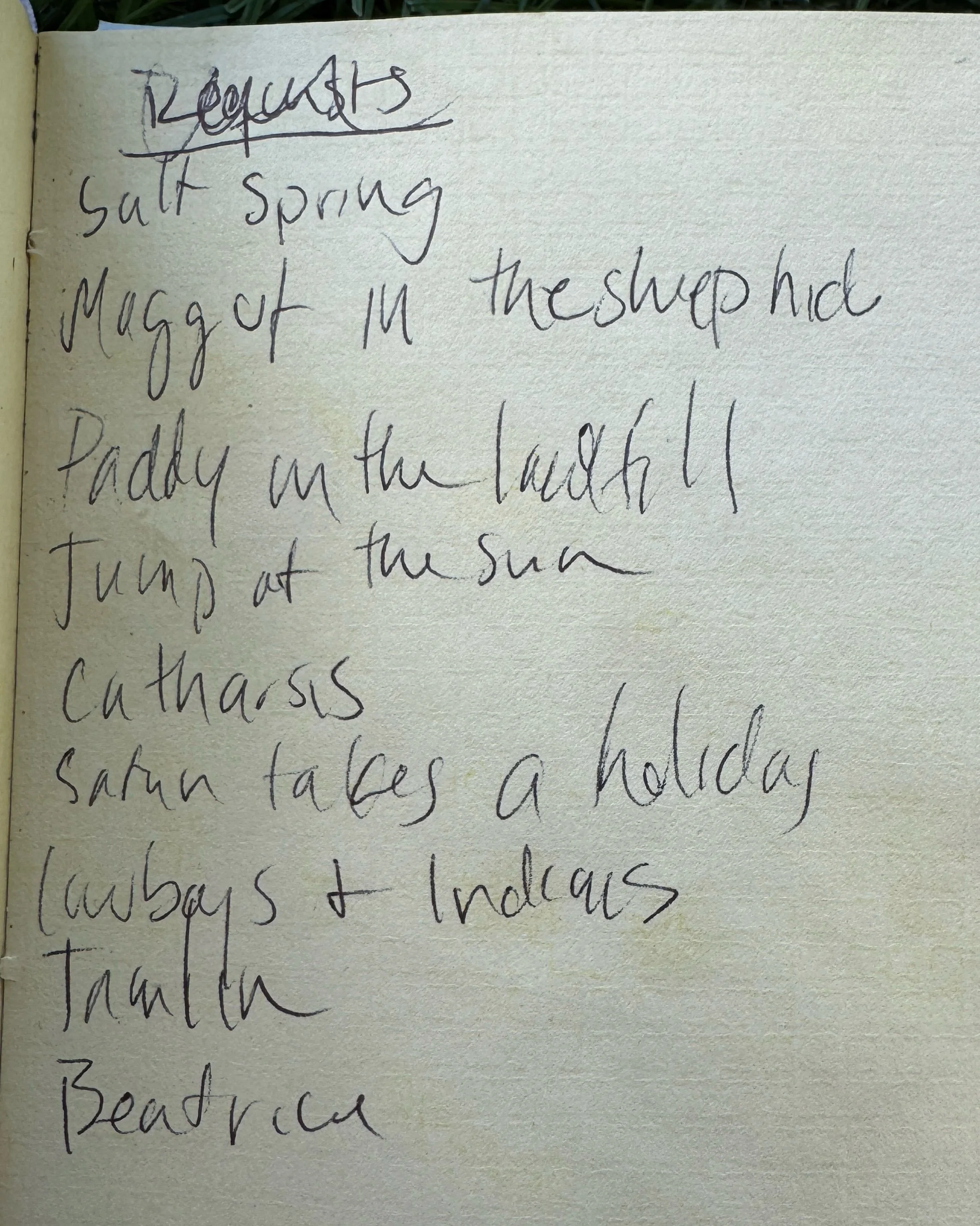 Partial tune list from night four of jamming at the September work party.