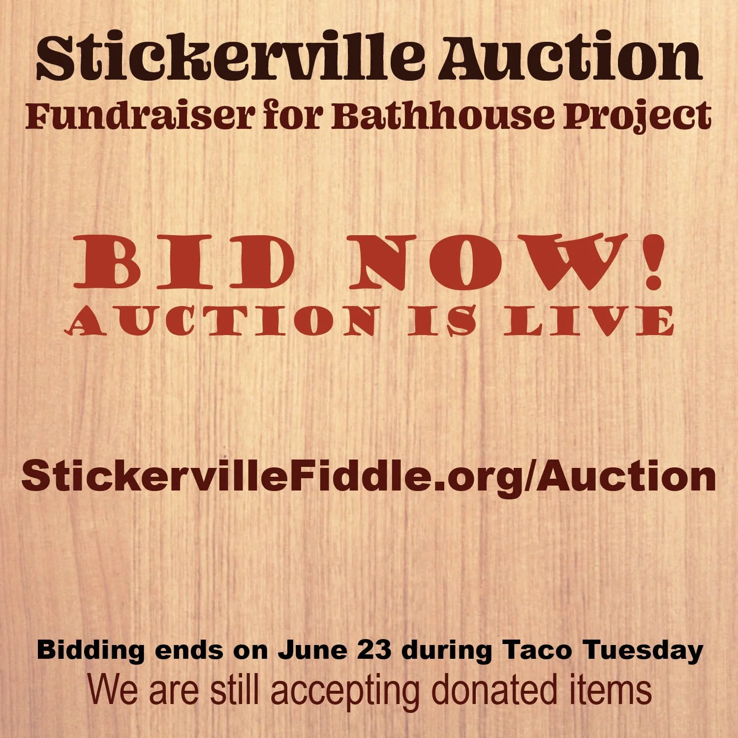 The Stickerville Auction is live at: StickervilleFiddle.org/Auction