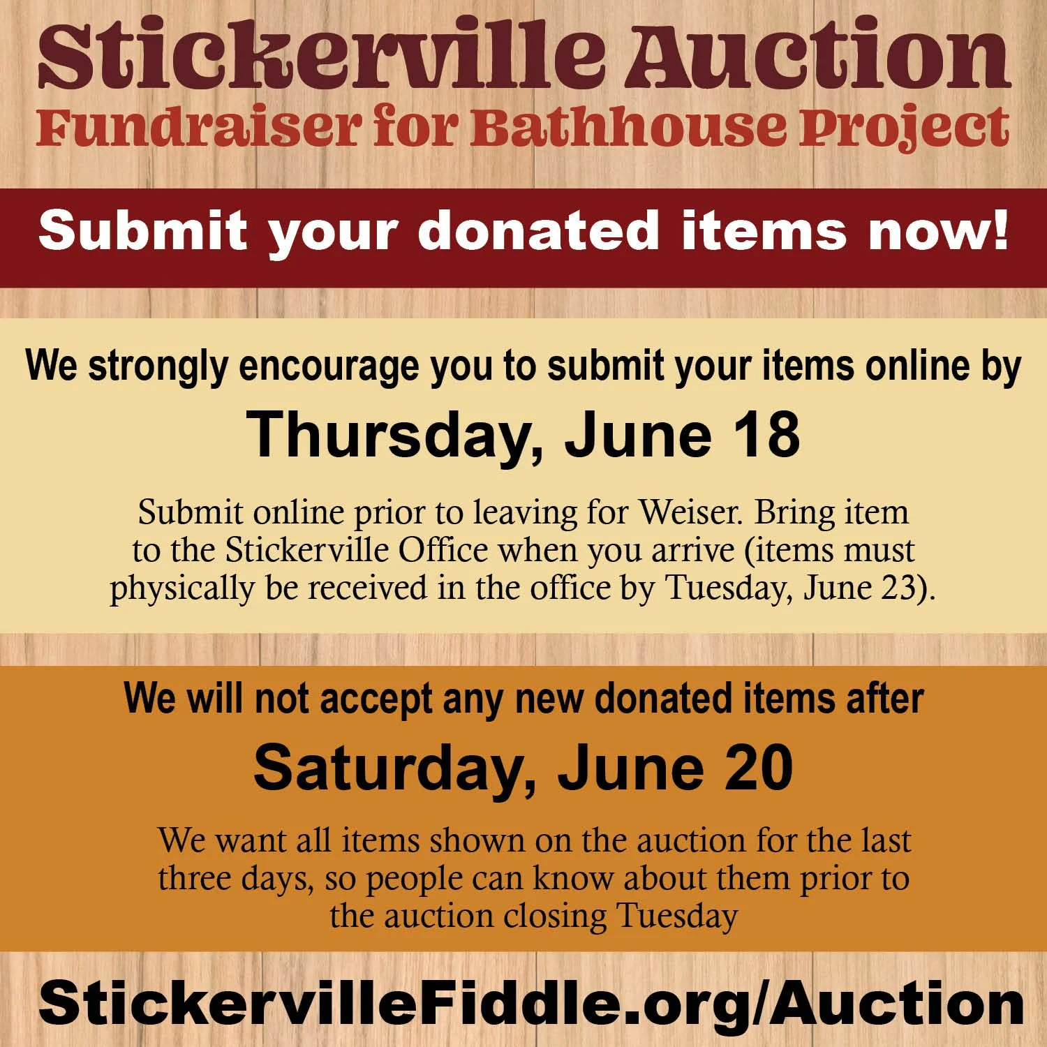 Stickerville auction management personnel plan to start jamming around the clock on Thursday, June 18 and won't be wanting to manage new submissions at that time, so please do your best to submit your items via our online submission form prior to hea