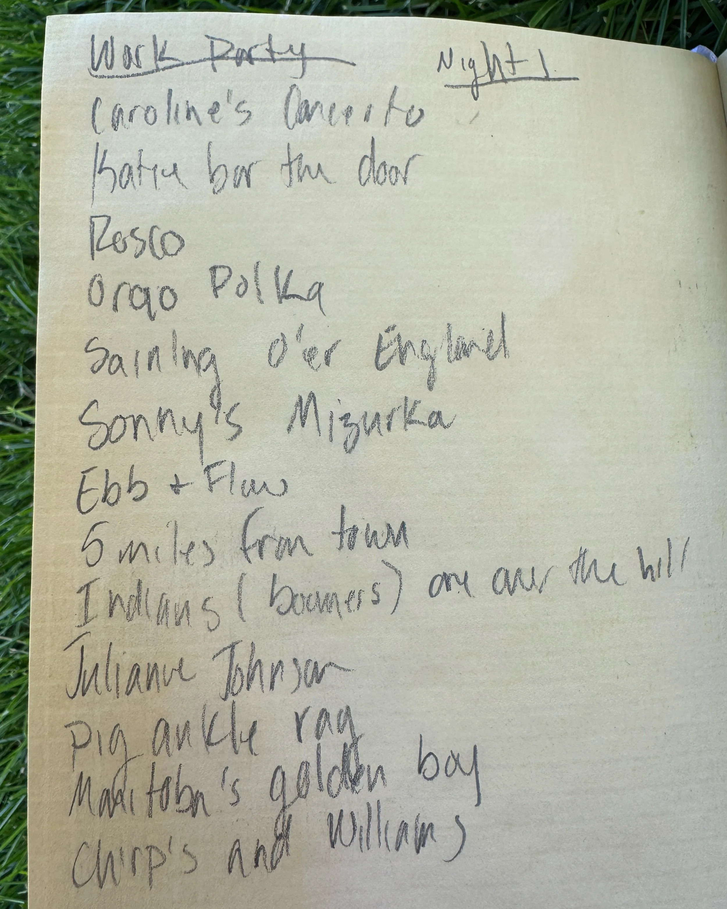 Partial tune list from night one of jamming at the September work party.