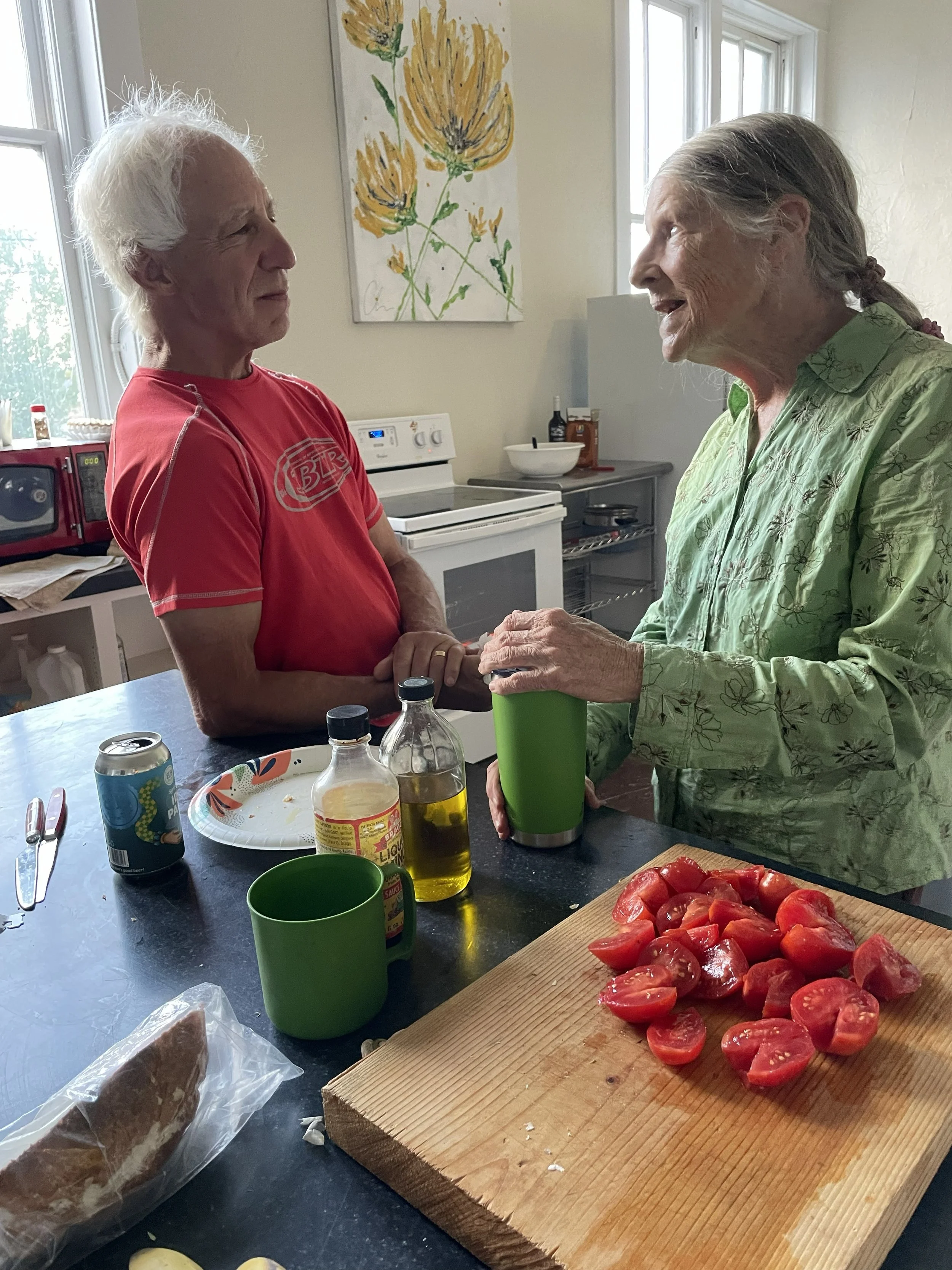 Our amazing leaders Jeff Fereday & Becky Smith. Thank you to the National Oldtime Fiddle Contest for letting us use the kitchen, showers, beds & jam space in Slocum Hall during our work parties. 