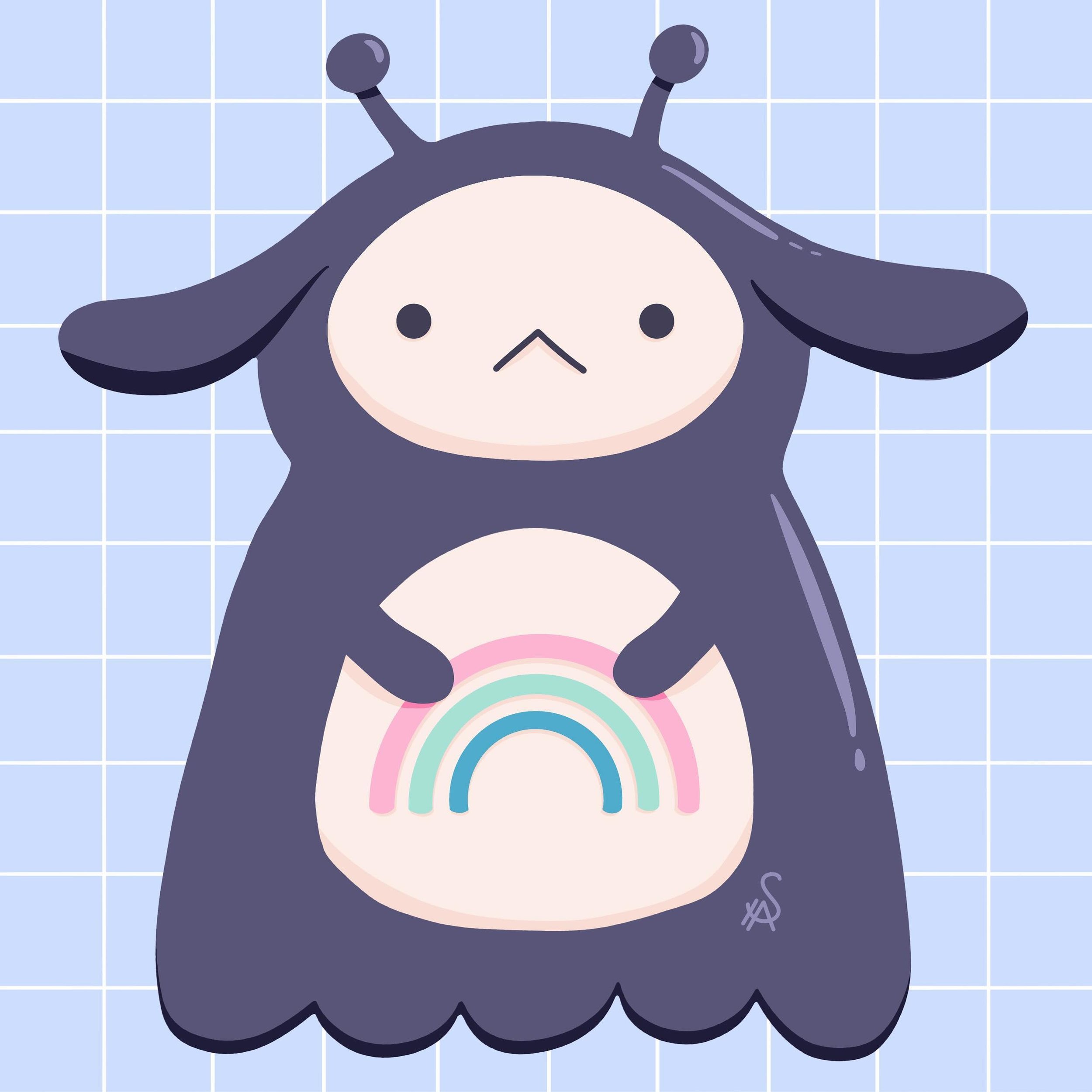 This is my little friend Subli. I named him because he&rsquo;s being used in a sublimation experiment and it&rsquo;s kind of stuck. He&rsquo;s like a little alien care bear.
.
.
.
#artist #digitalillustrations #artistsoninstagram #alienart #kawaiiart