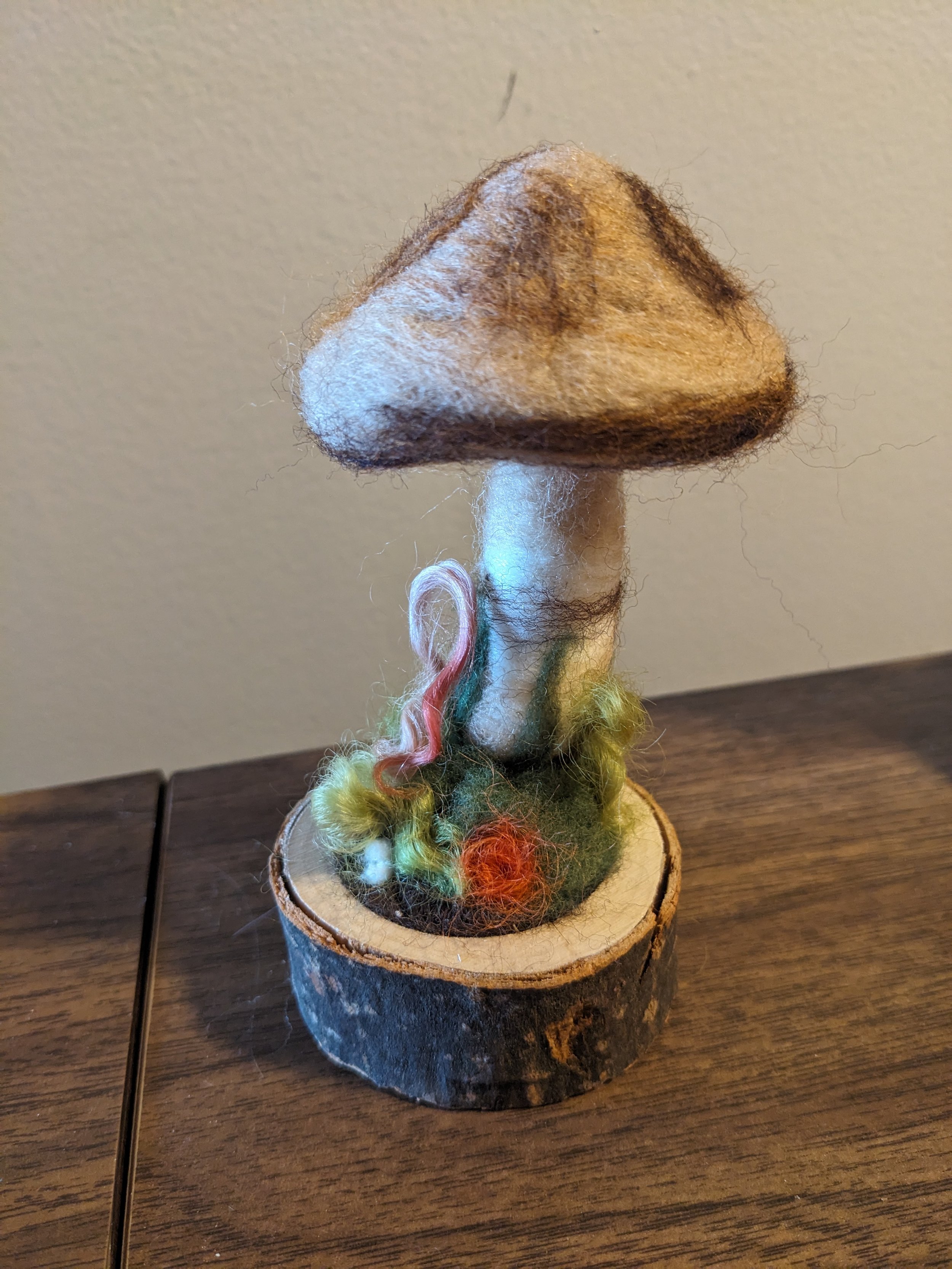 brown needle felted mushroom