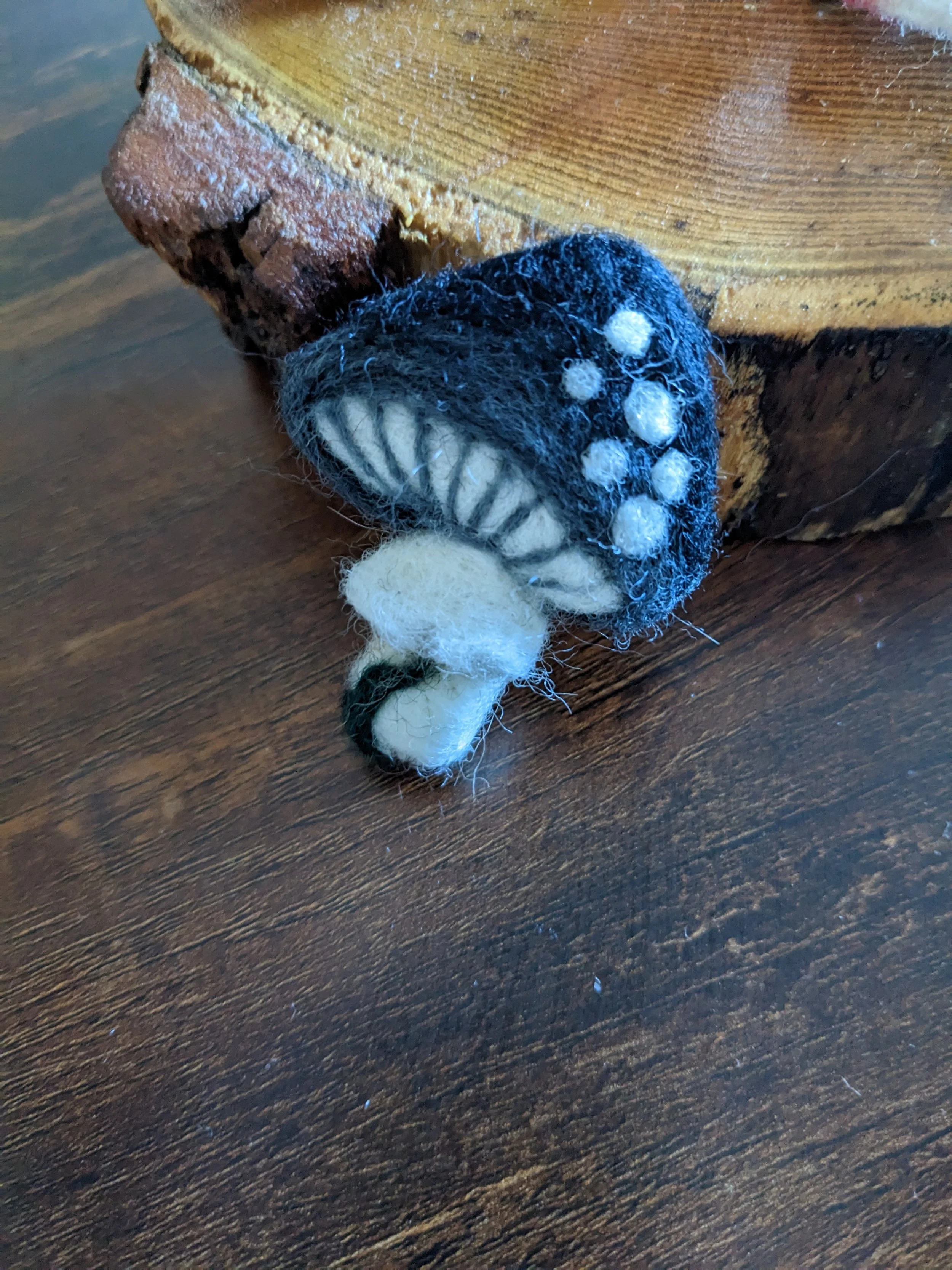Needle felted black mushroom broach
