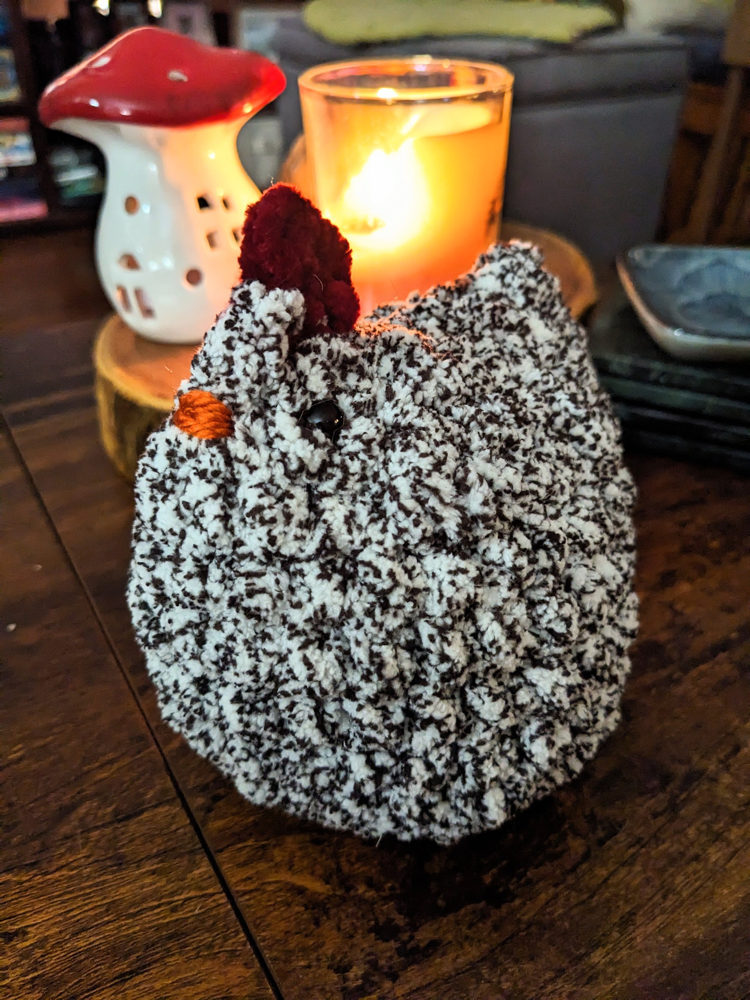 crochet black and white chicken