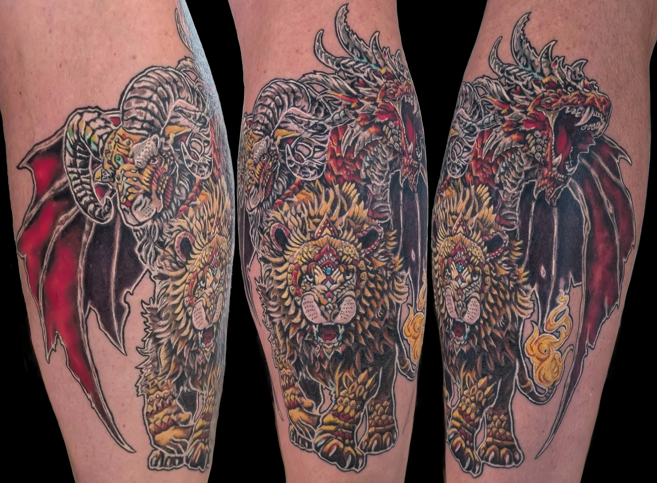 Tattoo recreation of The Chimaera by music poster maker and artist Ben Kwok