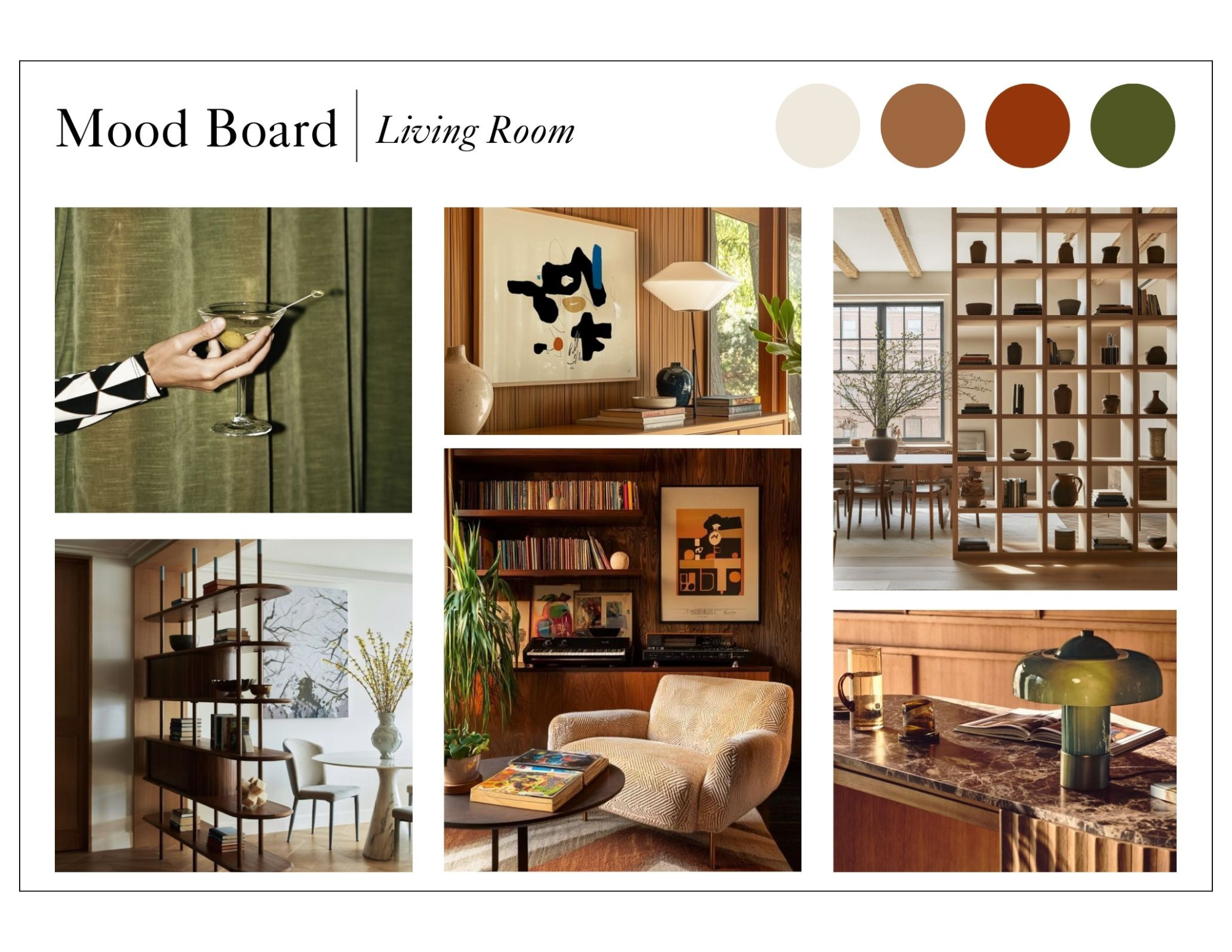 A mood board for a living room