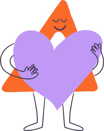 Deltie, Coach avatar, hugging a heart