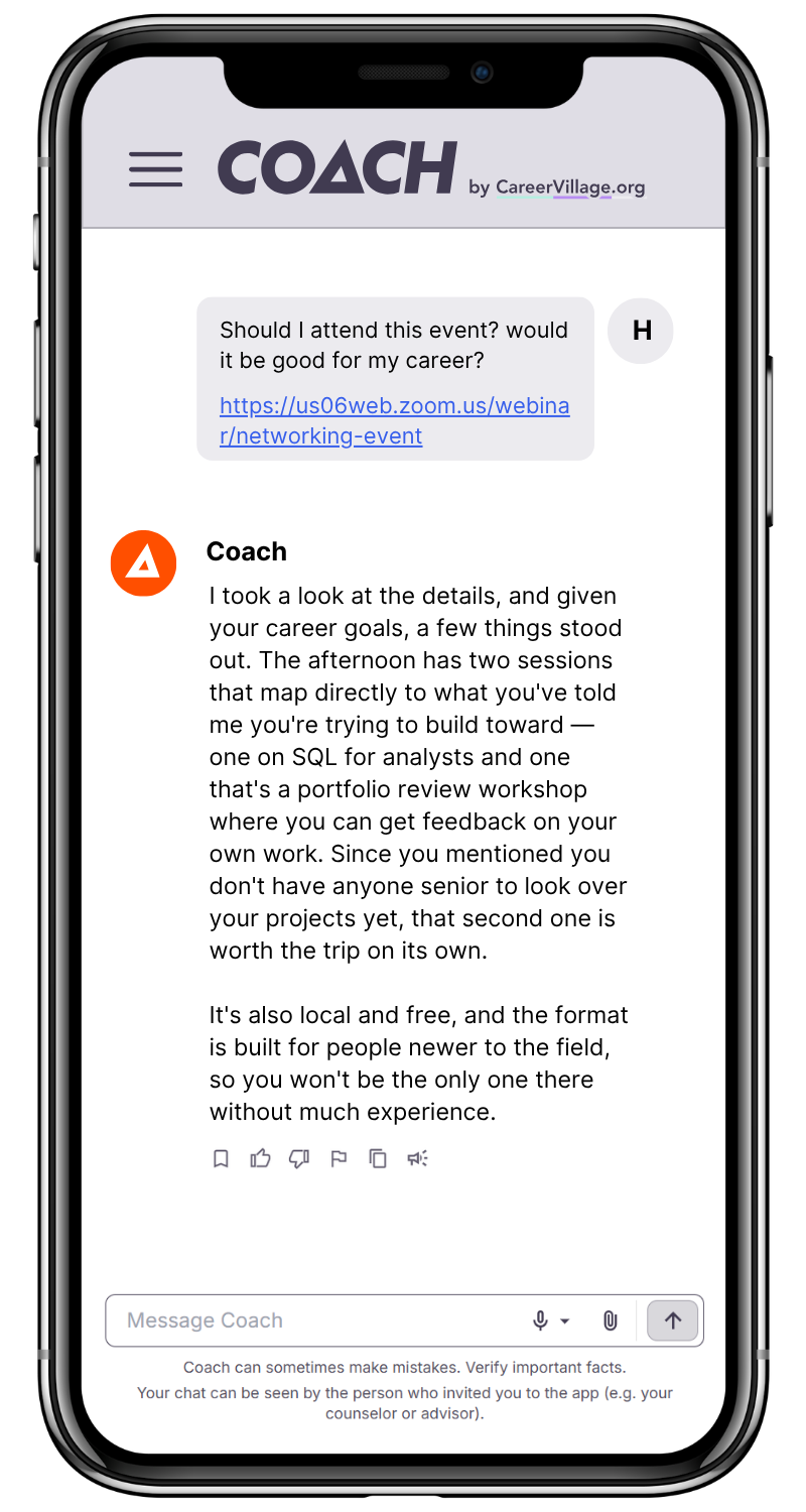 chat image: Coach responding to link that user shared