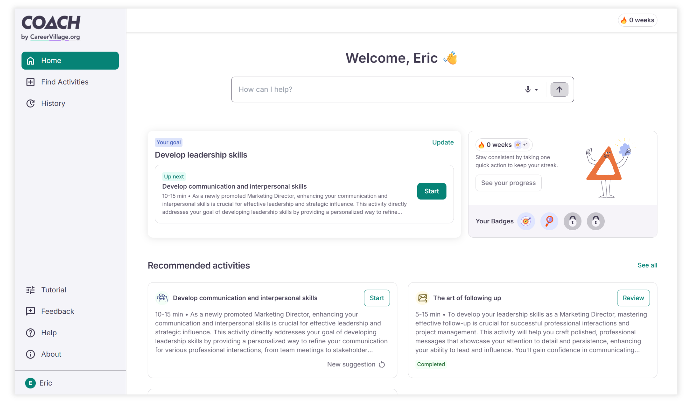 mockup of general chat on Coach user dashboard