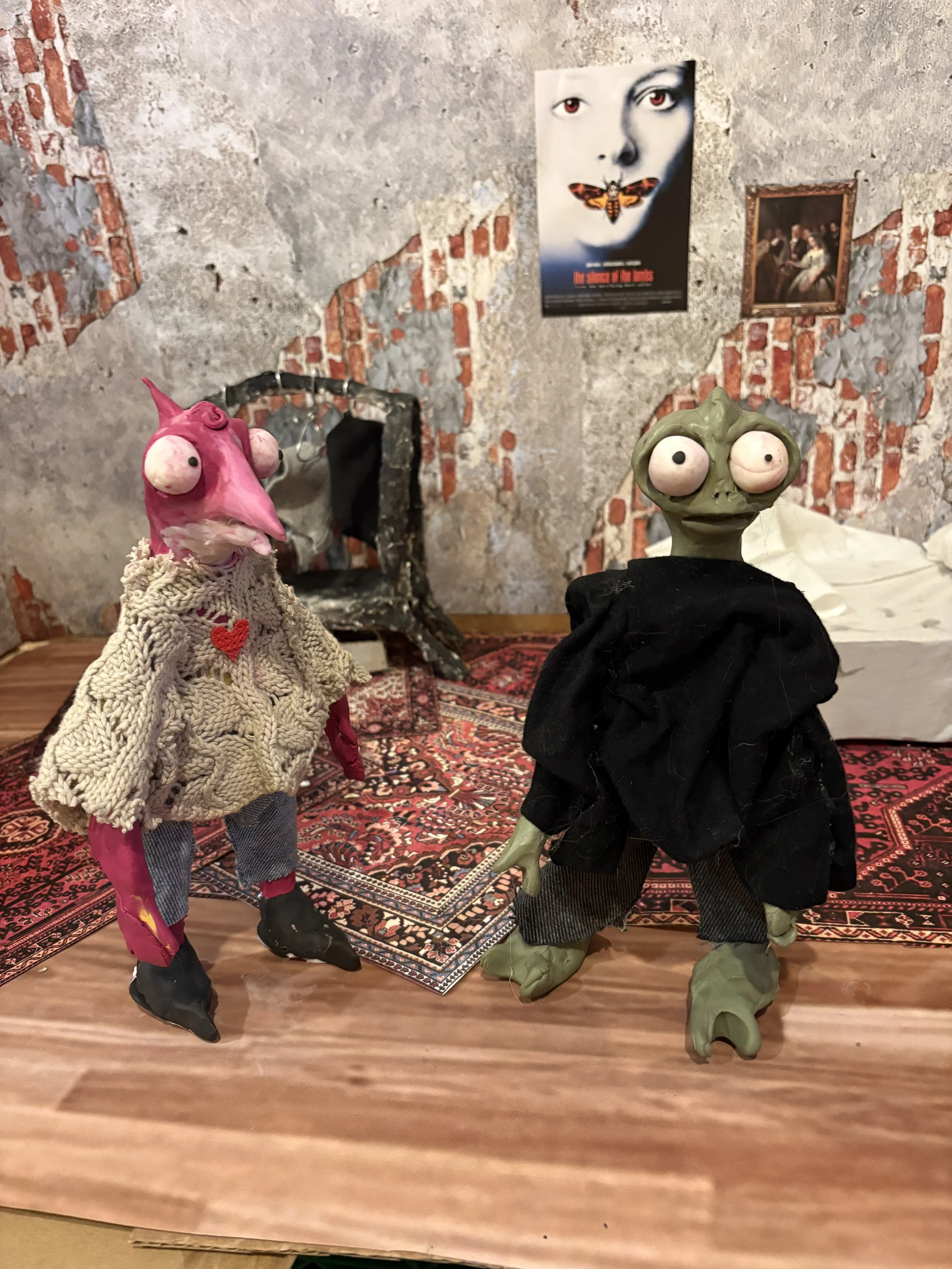 Bird and Carmichael - 
handmade clay puppets for Magic 8 Ball 