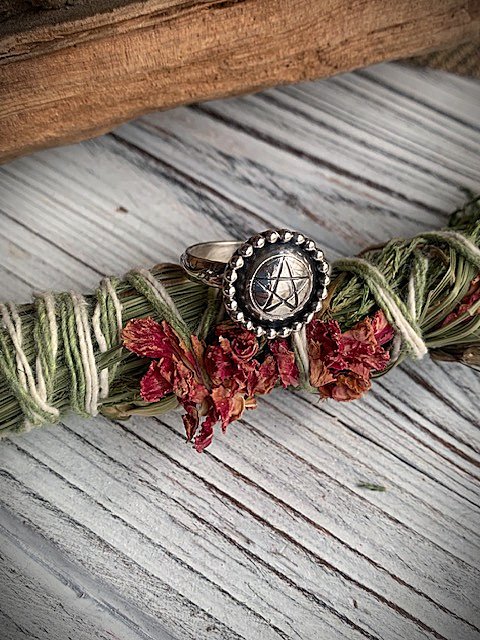 Domed Sterling Silver Pentacle Ring