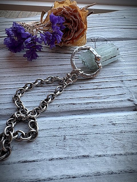 Raw Tourmalated Aquamarine Necklace