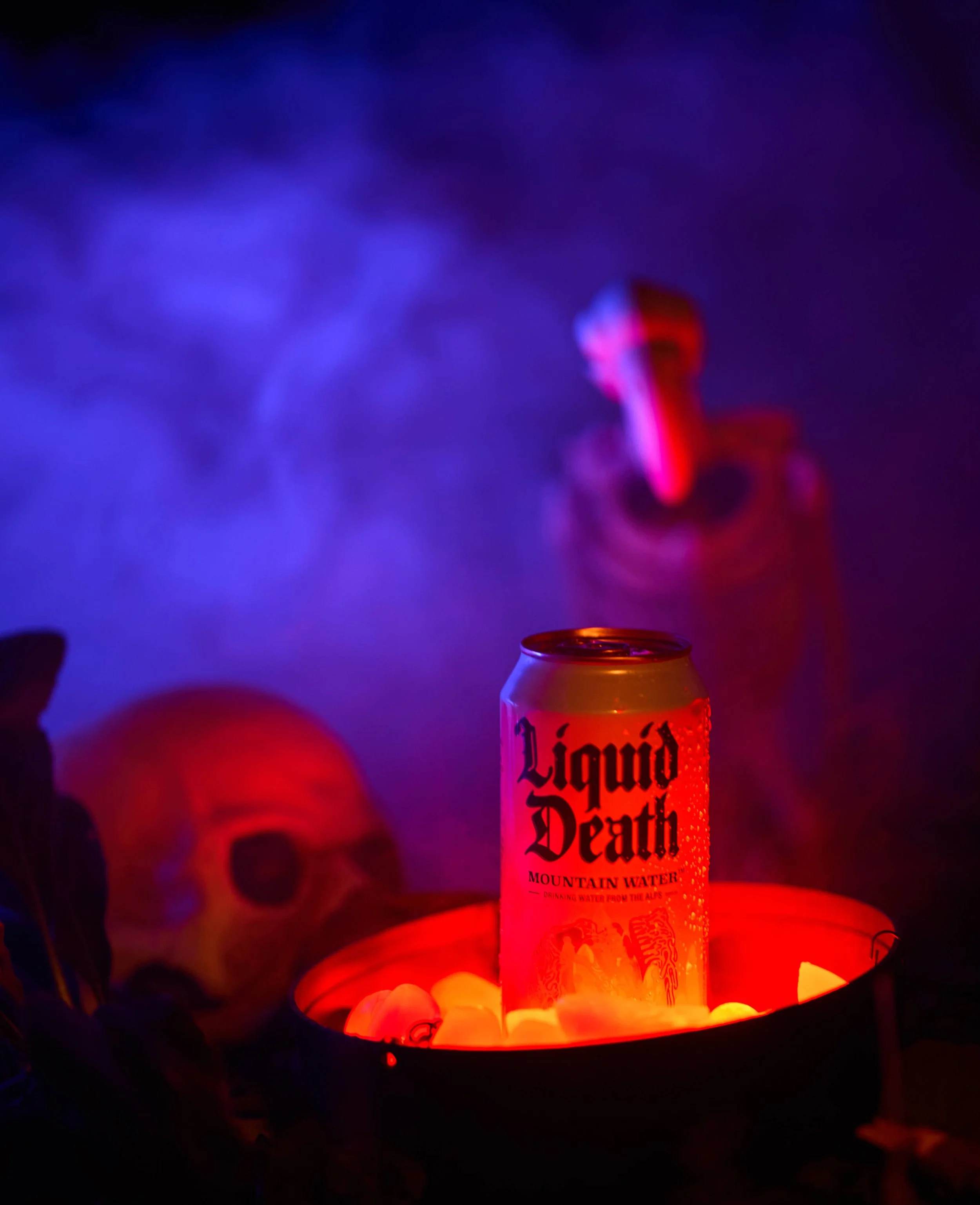 mock up commercial photo for liquid death in Halloween style photograph by Life Times Photography
