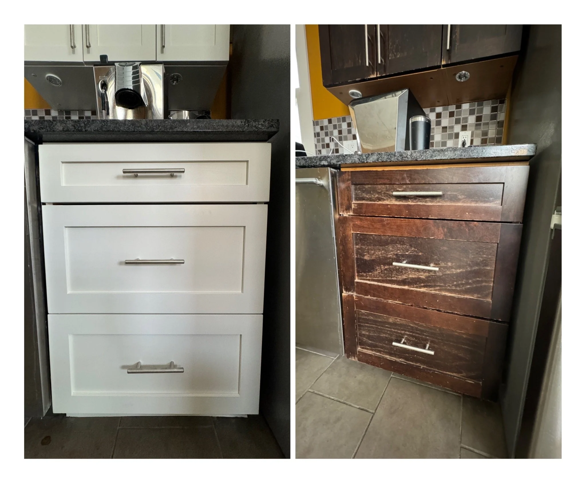 Paul's Kitchen - Worn cabinet. Before and After.