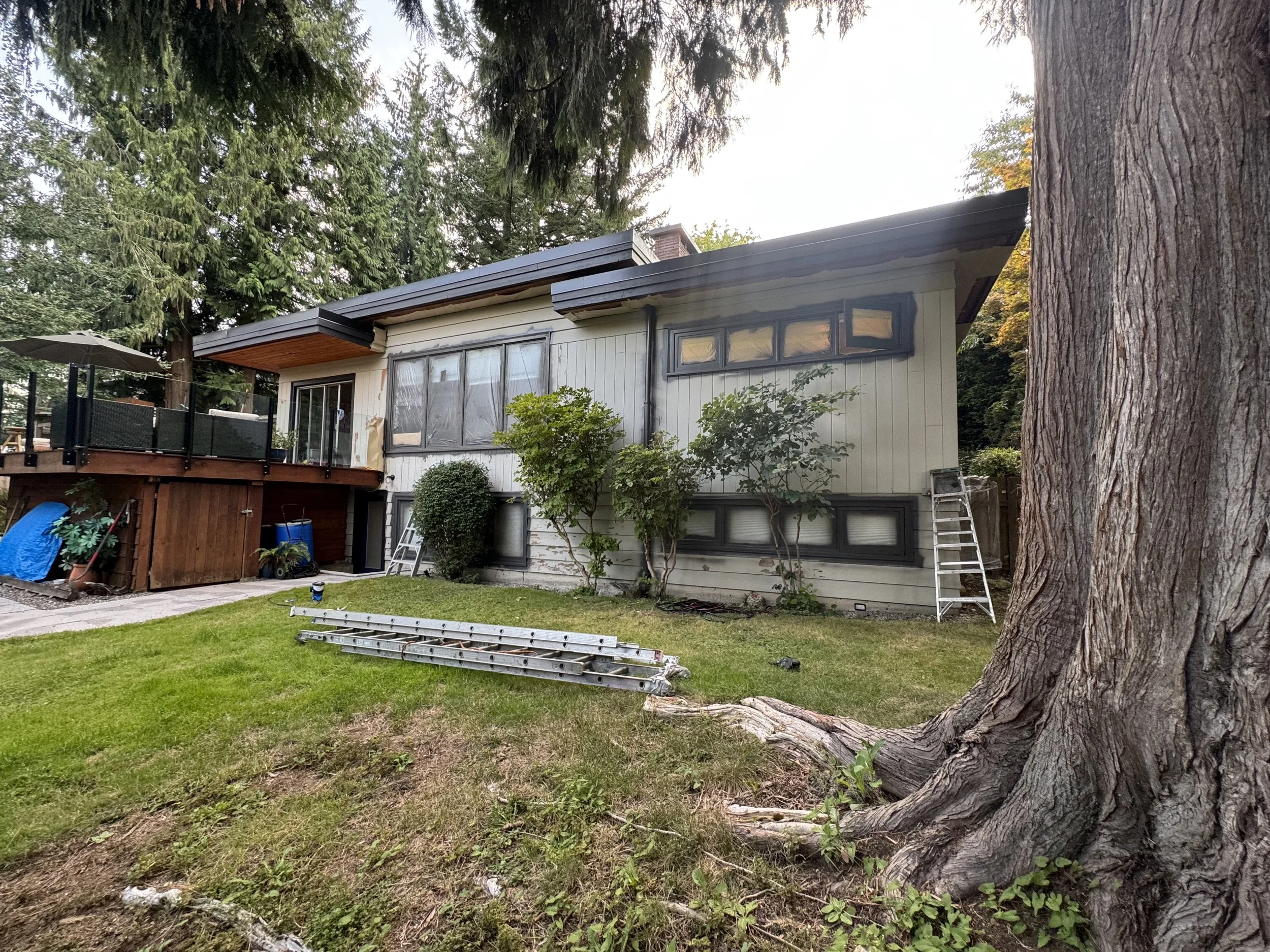 exterior painting, exterior preparation for painting, trim spray-painted, North Vancouver painters