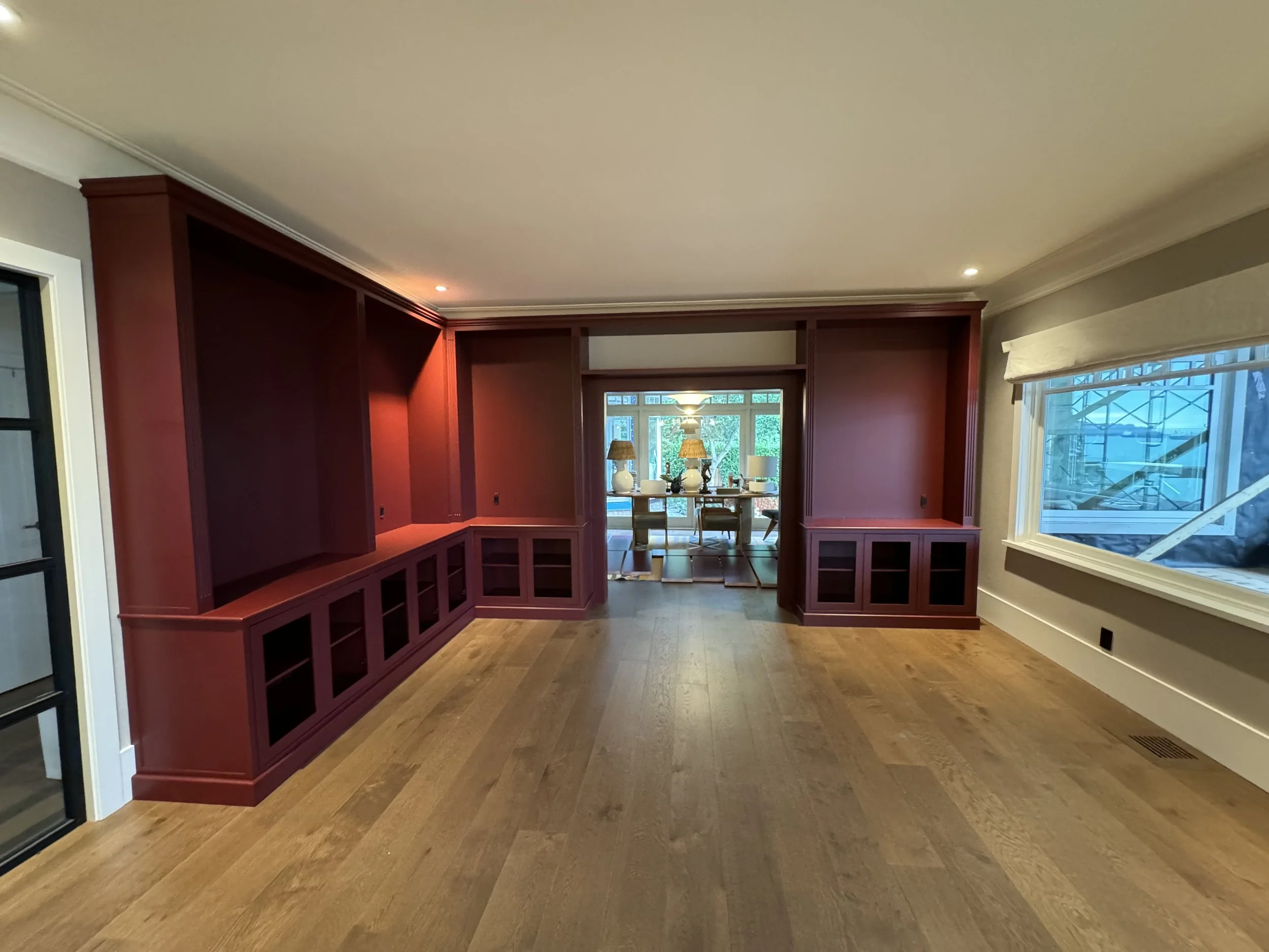 preparation prior to spraying, interior painting in West Vancouver, build in spray painting, high-end interior job West Vancouver, West Vancouver painters, interior painting