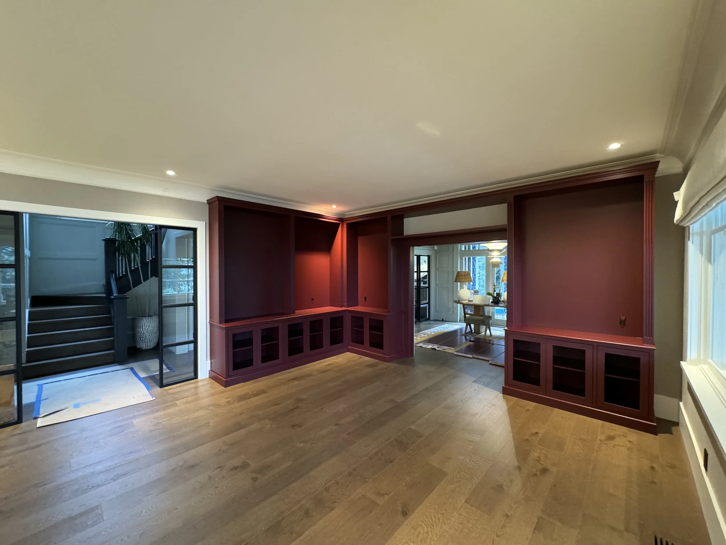 preparation prior to spraying, interior painting in West Vancouver, build in spray painting, high-end interior job West Vancouver, West Vancouver painters, interior painting