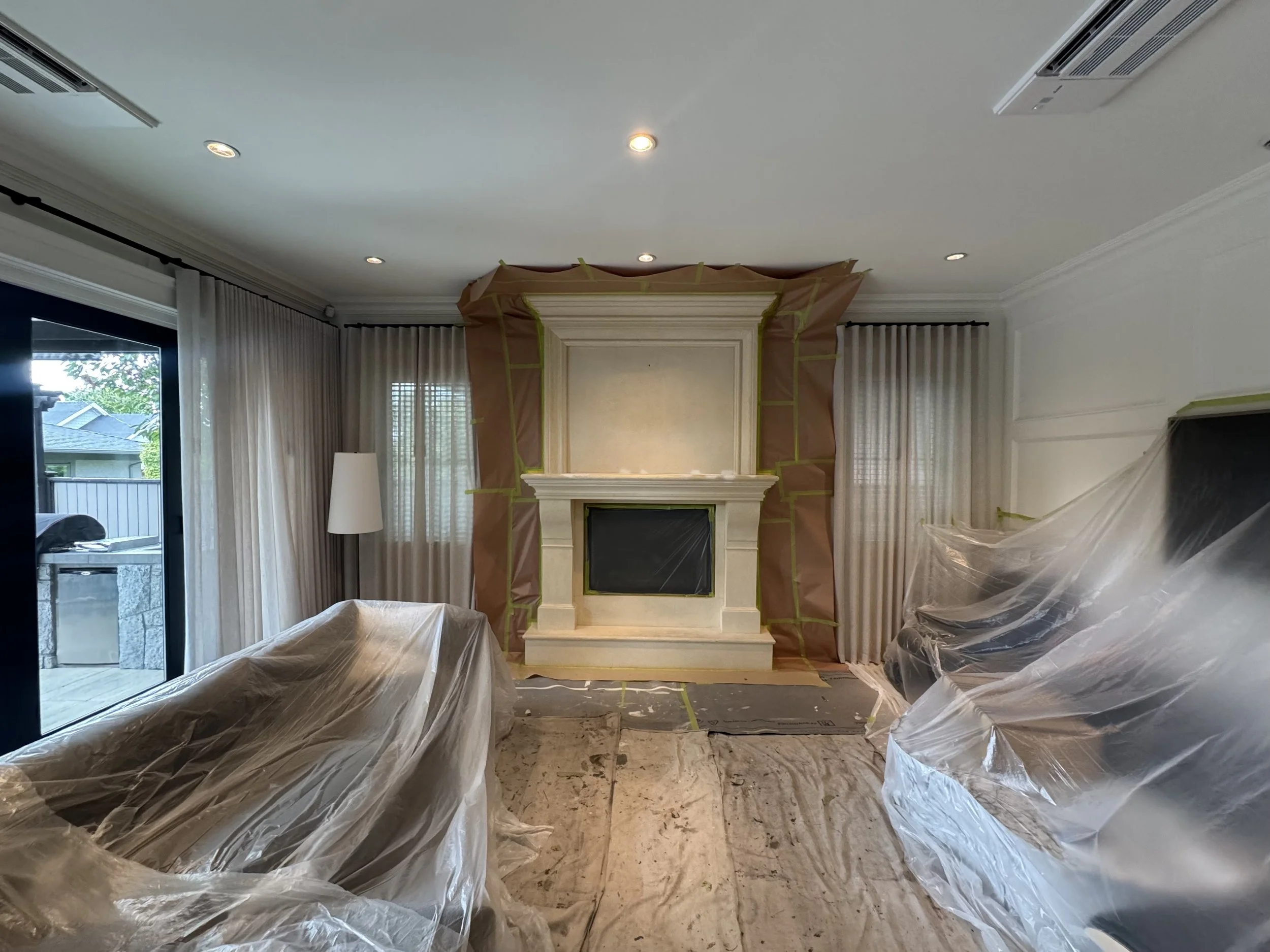 interior painting, spray-painting fireplace, fine-finish, painters North Vancouver, North Vancouver painting company