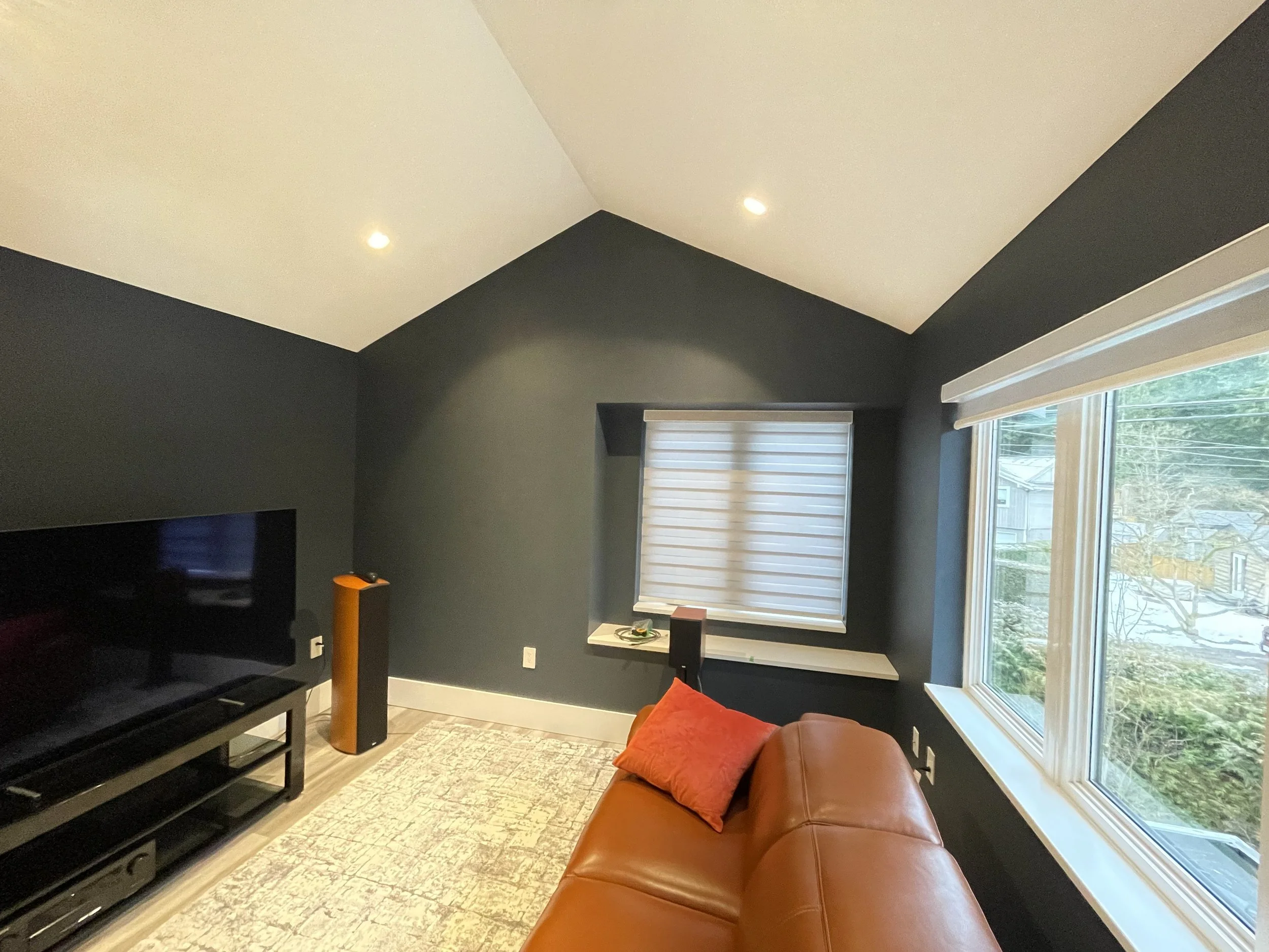 interior repaint, full interior repaint, spray painting, trim spray painting, crisp lines, Benjamin Moore paint, high end finish, North Vancouver painters