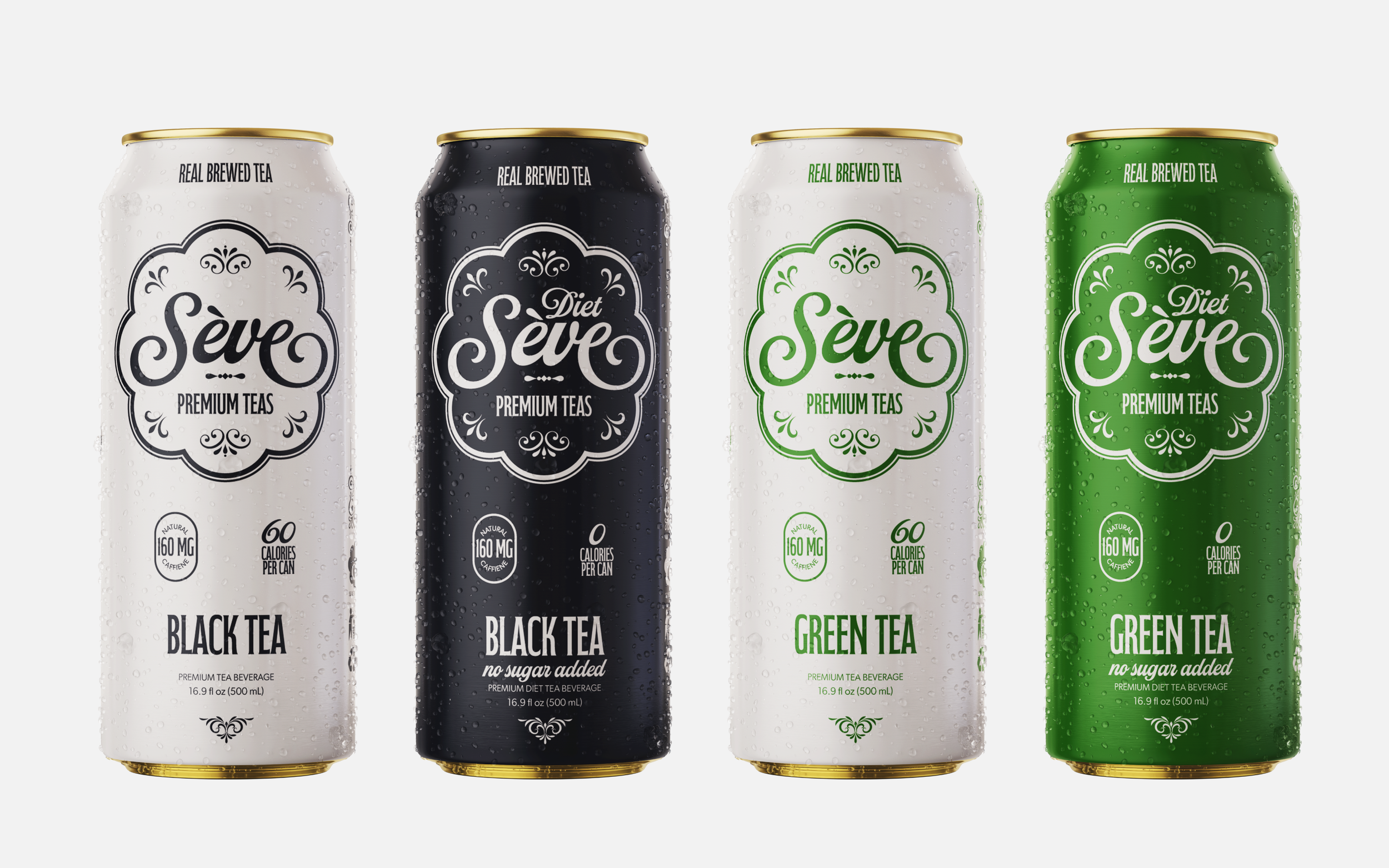 Four cans of Sève Premium Teas