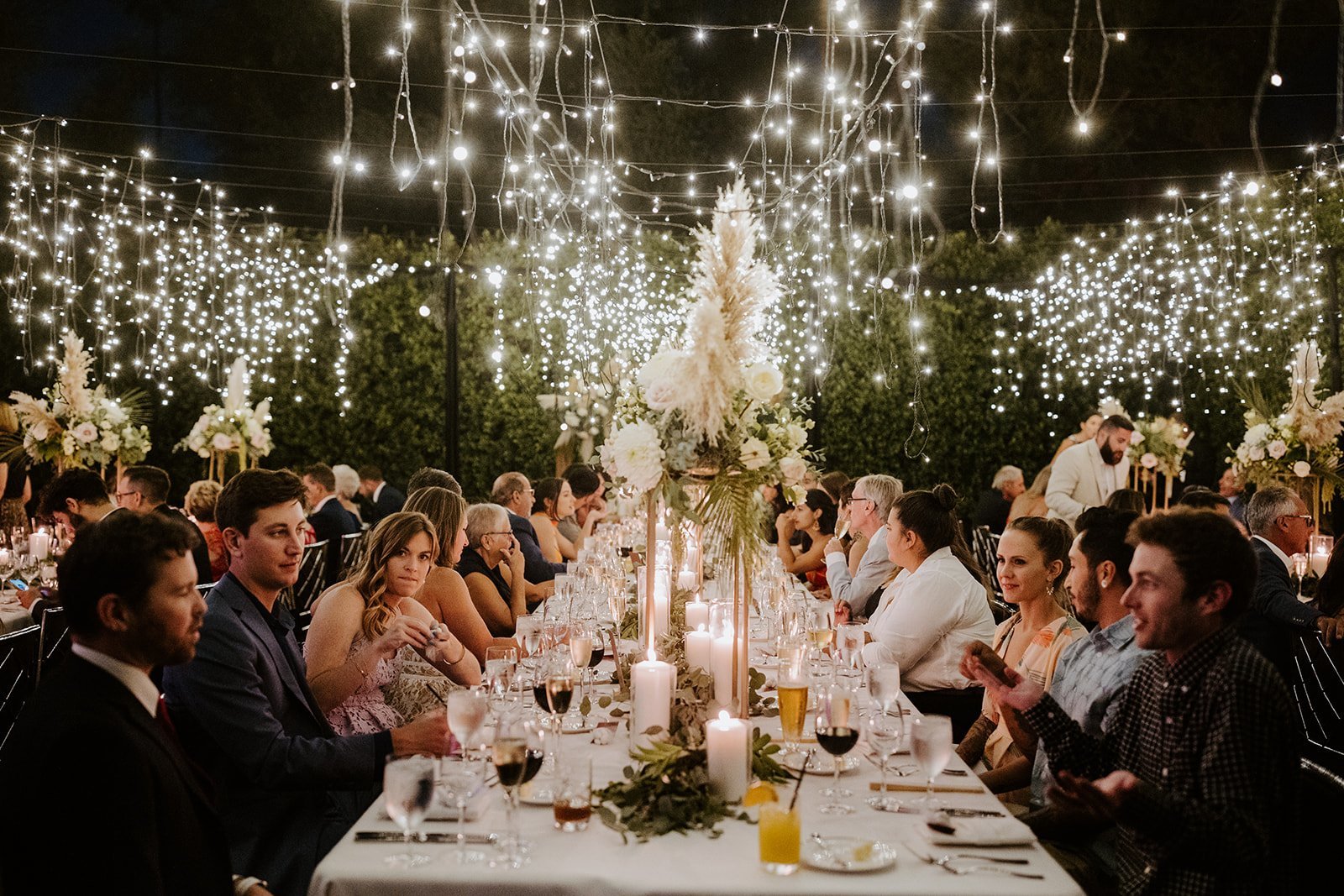 Parker Palm Springs wedding reception with twinkle lights, photo by Tida Svy Photography