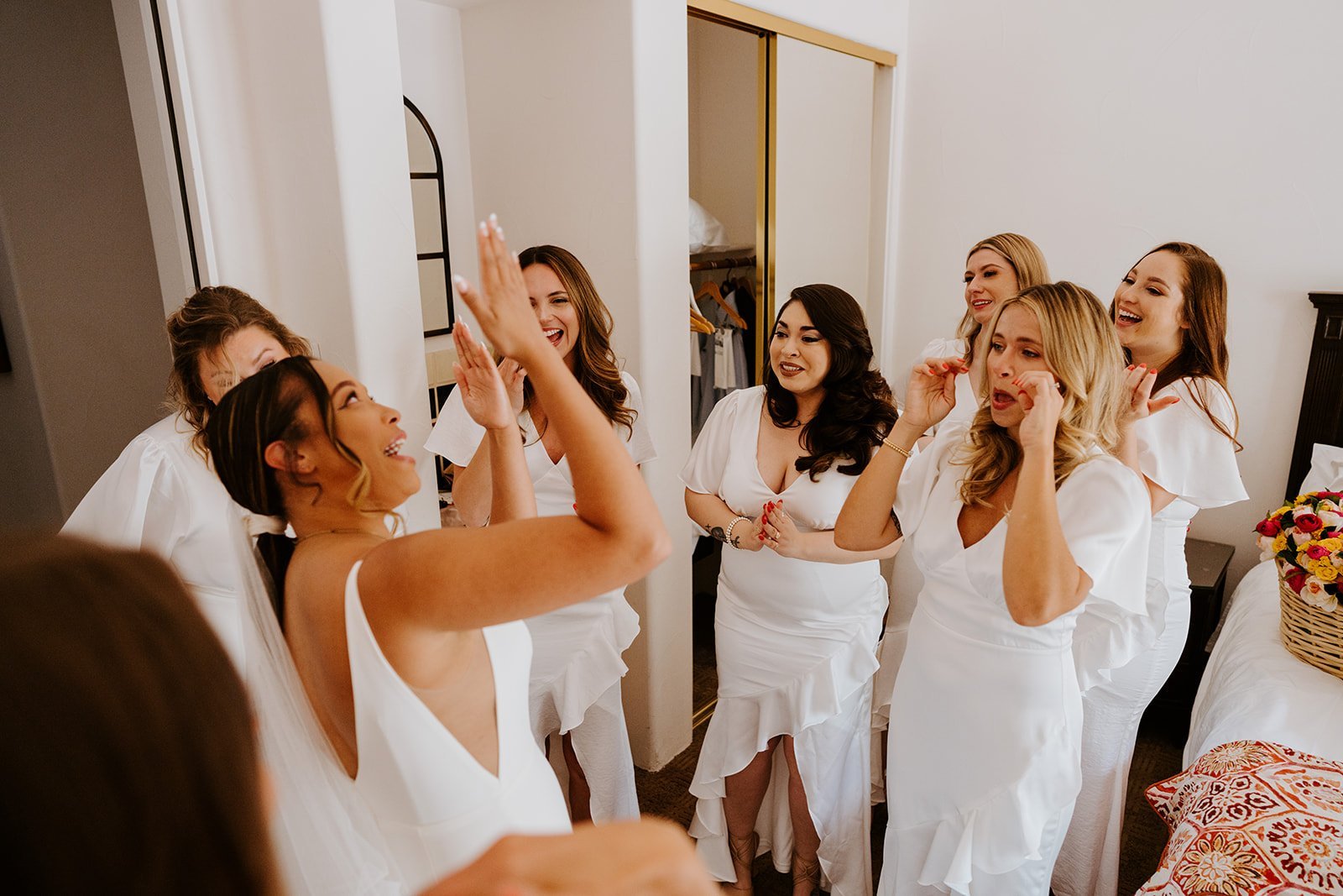 Bridesmaids first look at La Quinta Resort in Palm Springs Wedding | Photo by Tida Svy