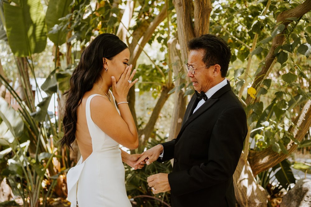 Emotional bride and father of the bride first look on wedding day, photo by Tida Svy Photography