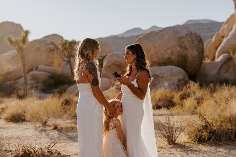 Two brides elopement, LGBTQ Joshua Tree National Park elopement, Photo by Tida Svy