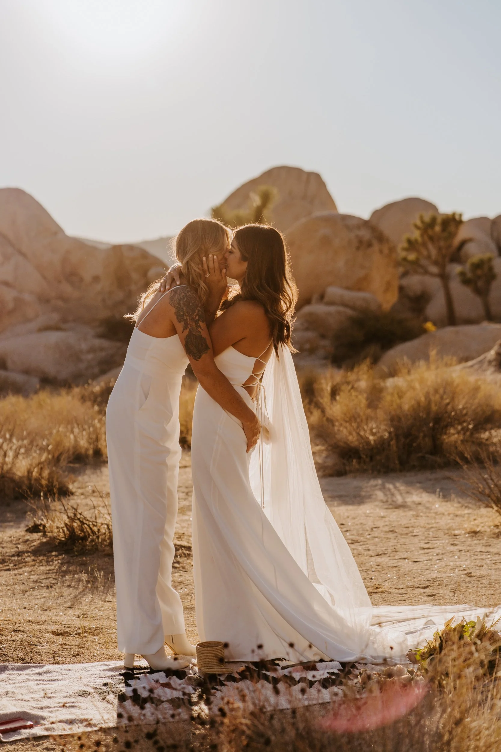 Two brides elopement, Lesbian elopement, LGBTQ Joshua Tree National Park elopement, Photo by Tida Svy, Joshua Tree Wedding Photographer