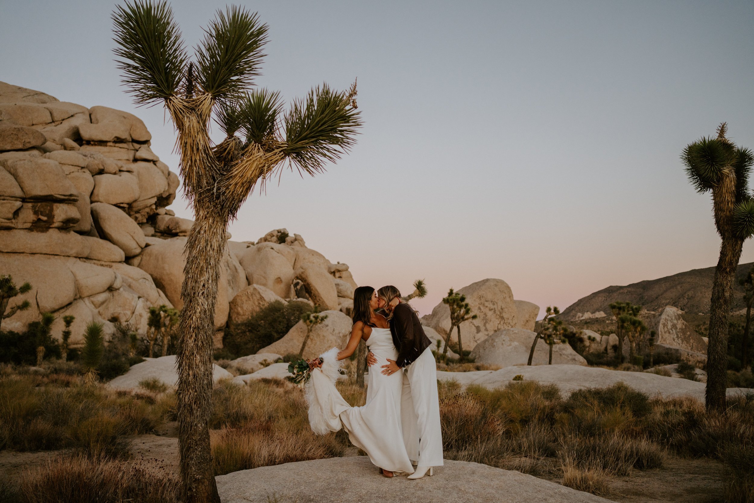 Emotional Joshua Tree desert sunset elopement, LGBTQ friendly wedding photographer, lesbian joshua tree elopement, Tida Svy Photography