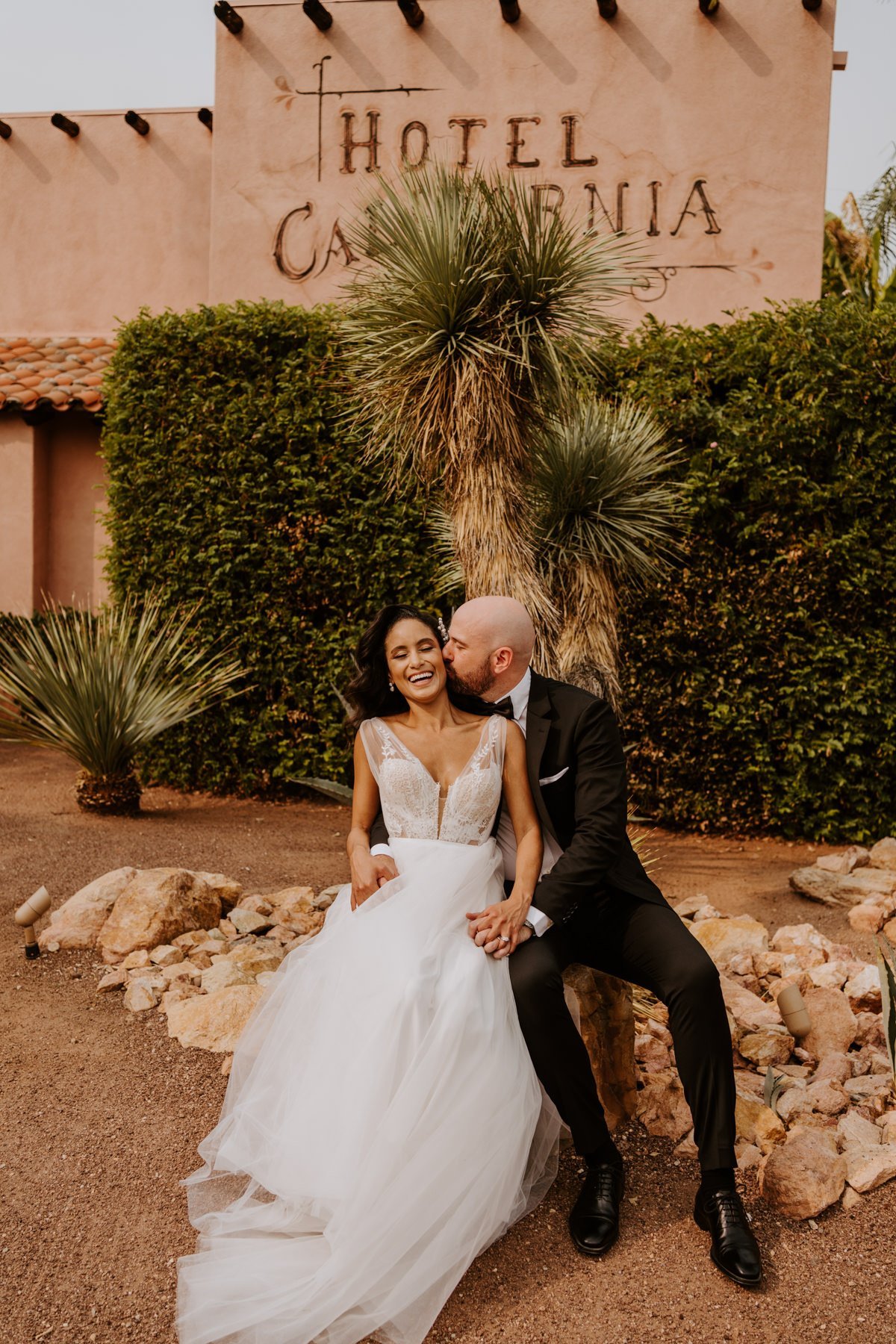 Hotel California Palm Springs, Bride and groom, Palm Springs Elopement, Photography by Tida Svy