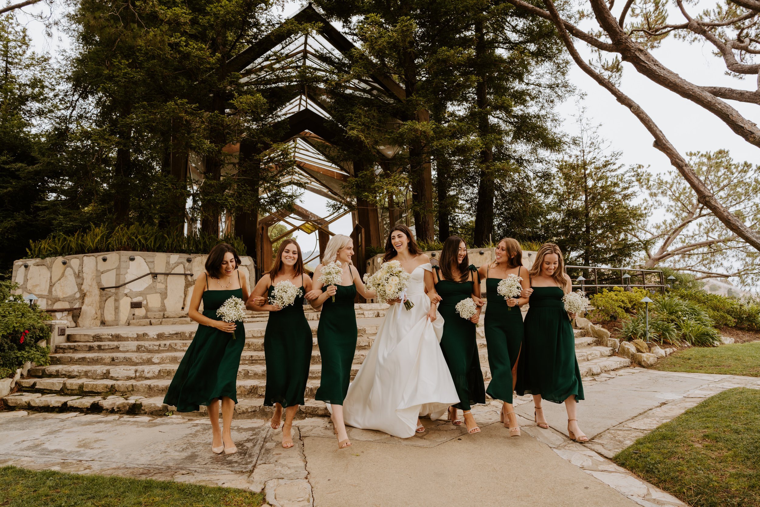 Bride and bridesmaids, Wayfarers Chapel, Rancho Palos Verdes Wedding Venue, Photo by Tida Svy, Los Angeles Wedding Photographer